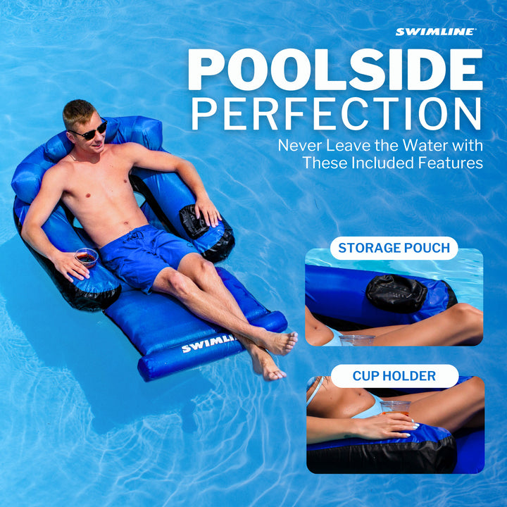 Swimline Inflatable Durable Fabric Swimming Pool Floating Lounger Chair, Blue - VMInnovations