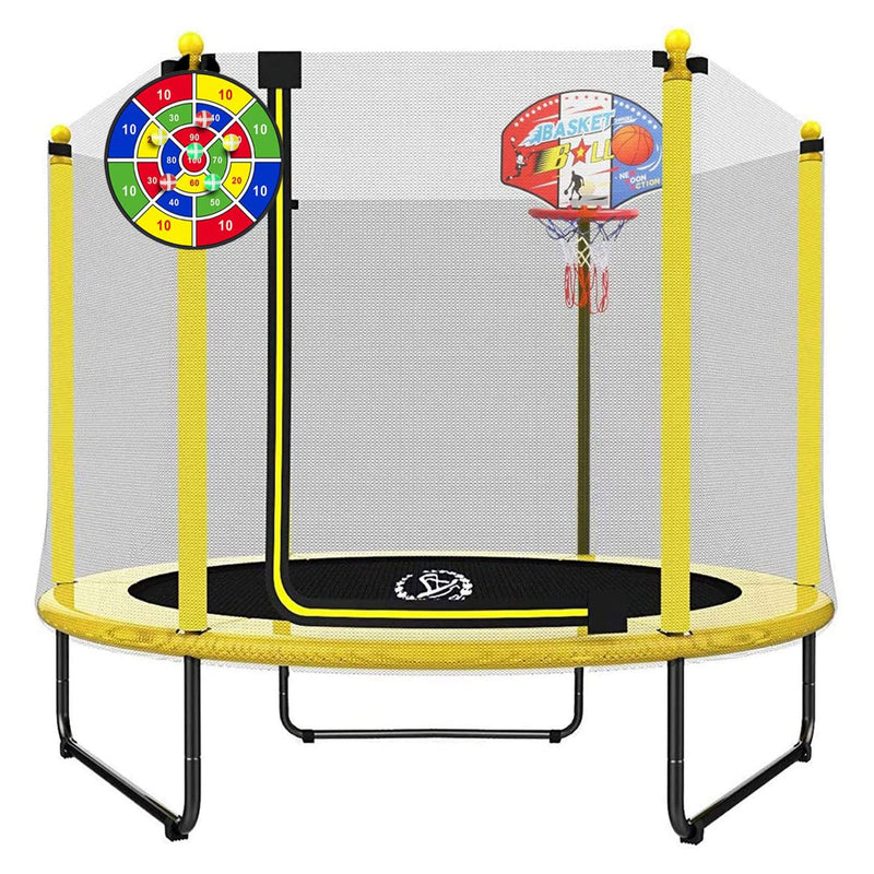 LANGXUN Outdoor Kid Mini Trampoline w/ Safety Net Enclosure and Basketball Hoop