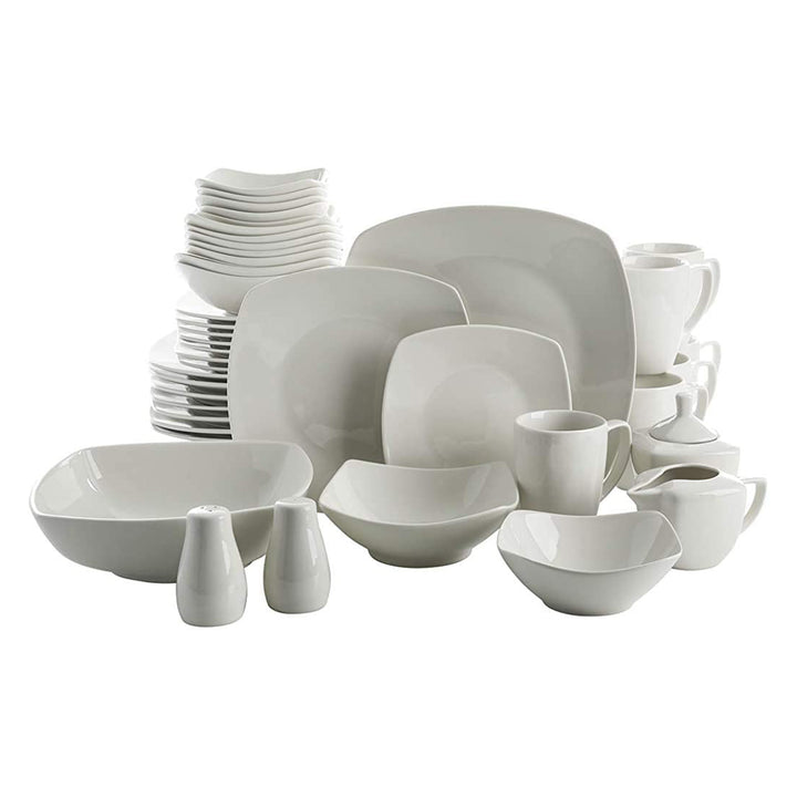 Gibson Home Zen Buffet Porcelain Square Dinnerware Set, Service for 6, White - VMInnovations