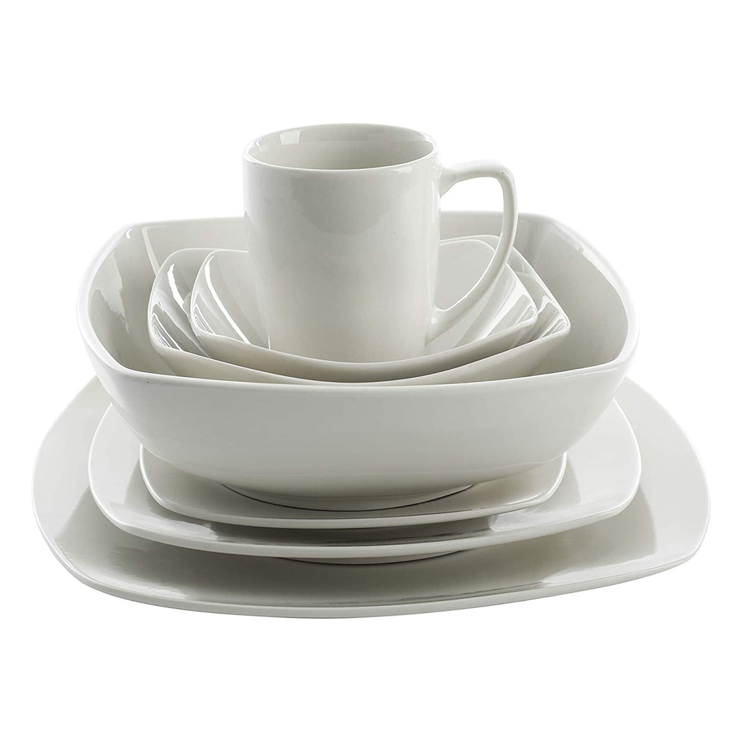 Gibson Home Zen Buffet Porcelain Square Dinnerware Set, Service for 6, White - VMInnovations