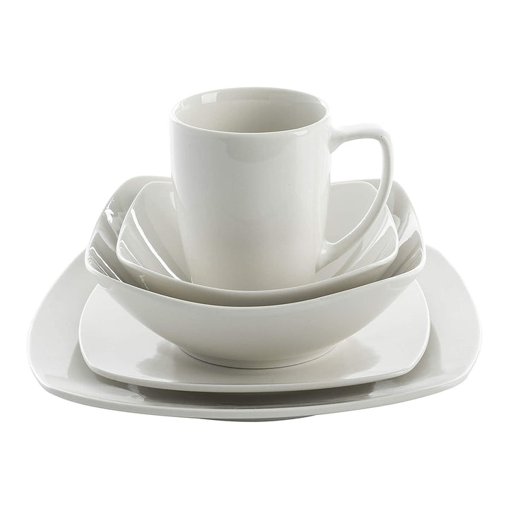 Gibson Home Zen Buffet Porcelain Square Dinnerware Set, Service for 6, White - VMInnovations