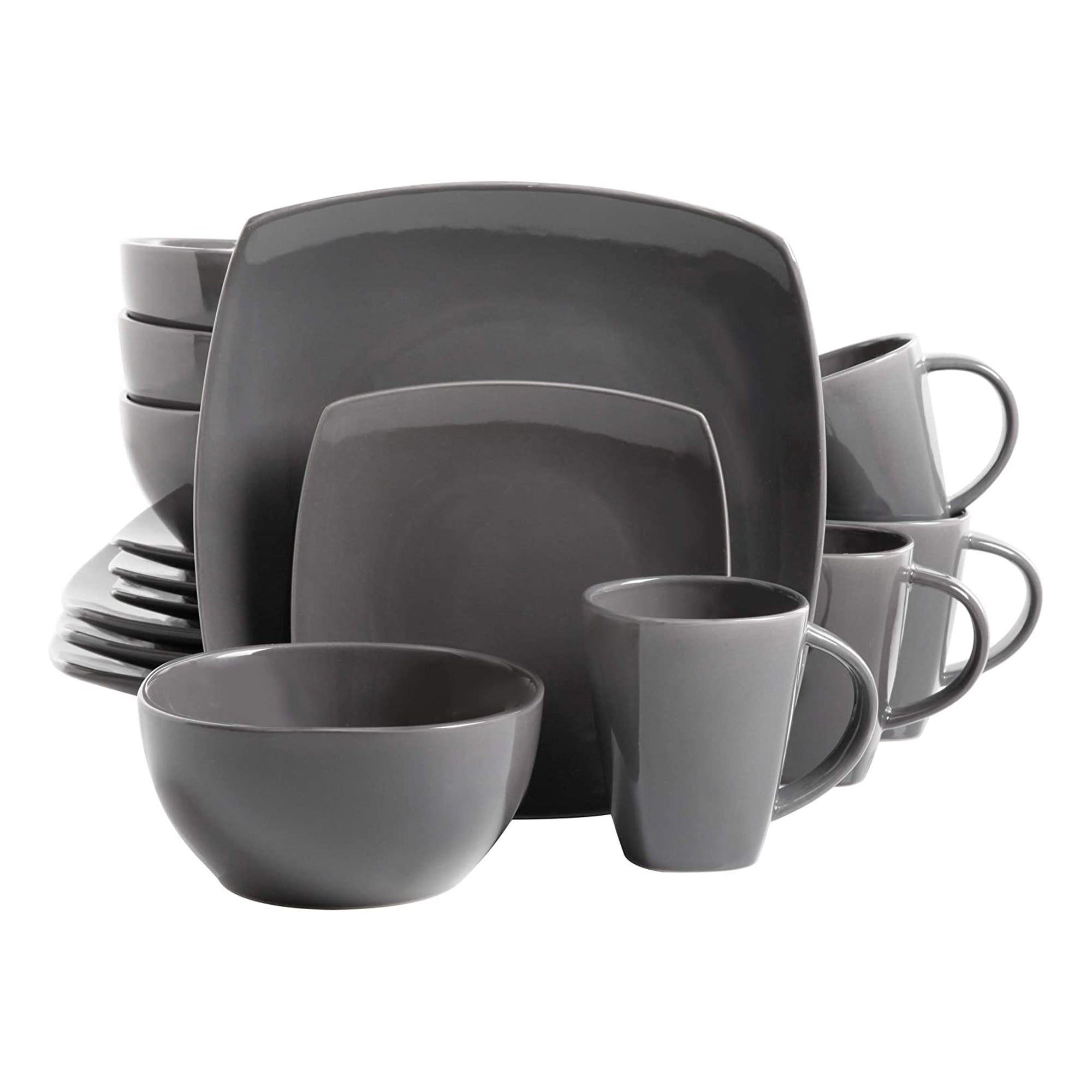 Gibson Soho Lounge Square Reactive Glaze Stoneware 16 Piece Dinnerware Set, Gray