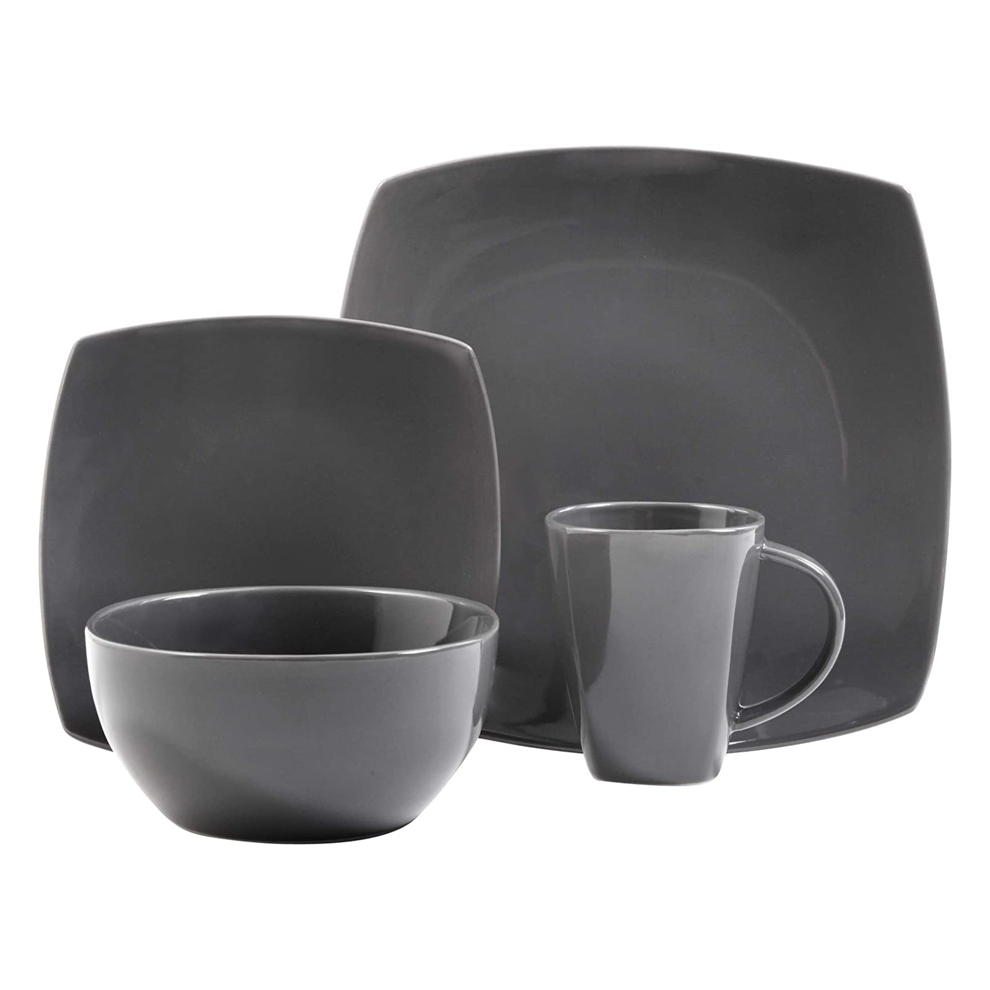 Gibson Soho Lounge Square Reactive Glaze Stoneware 16 Piece Dinnerware Set, Gray