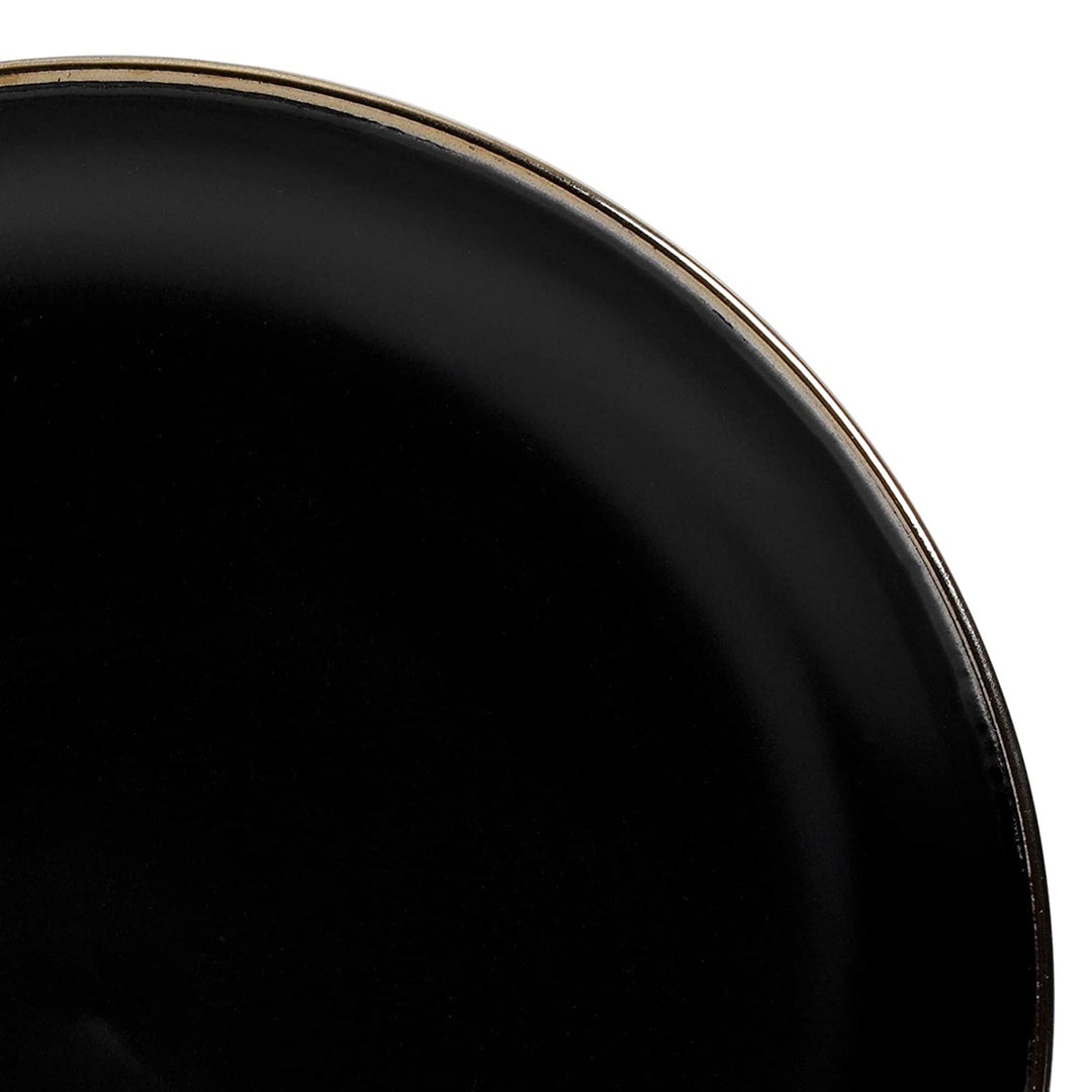 Gibson Home Rockaway Round Stoneware Dinnerware, Set of 16, Black with Gold Rim - VMInnovations