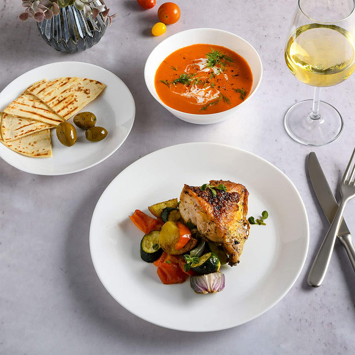 Gibson Home Ultra Break and Chip Resistant 18 Piece Dinnerware Set, Opal Glass - VMInnovations