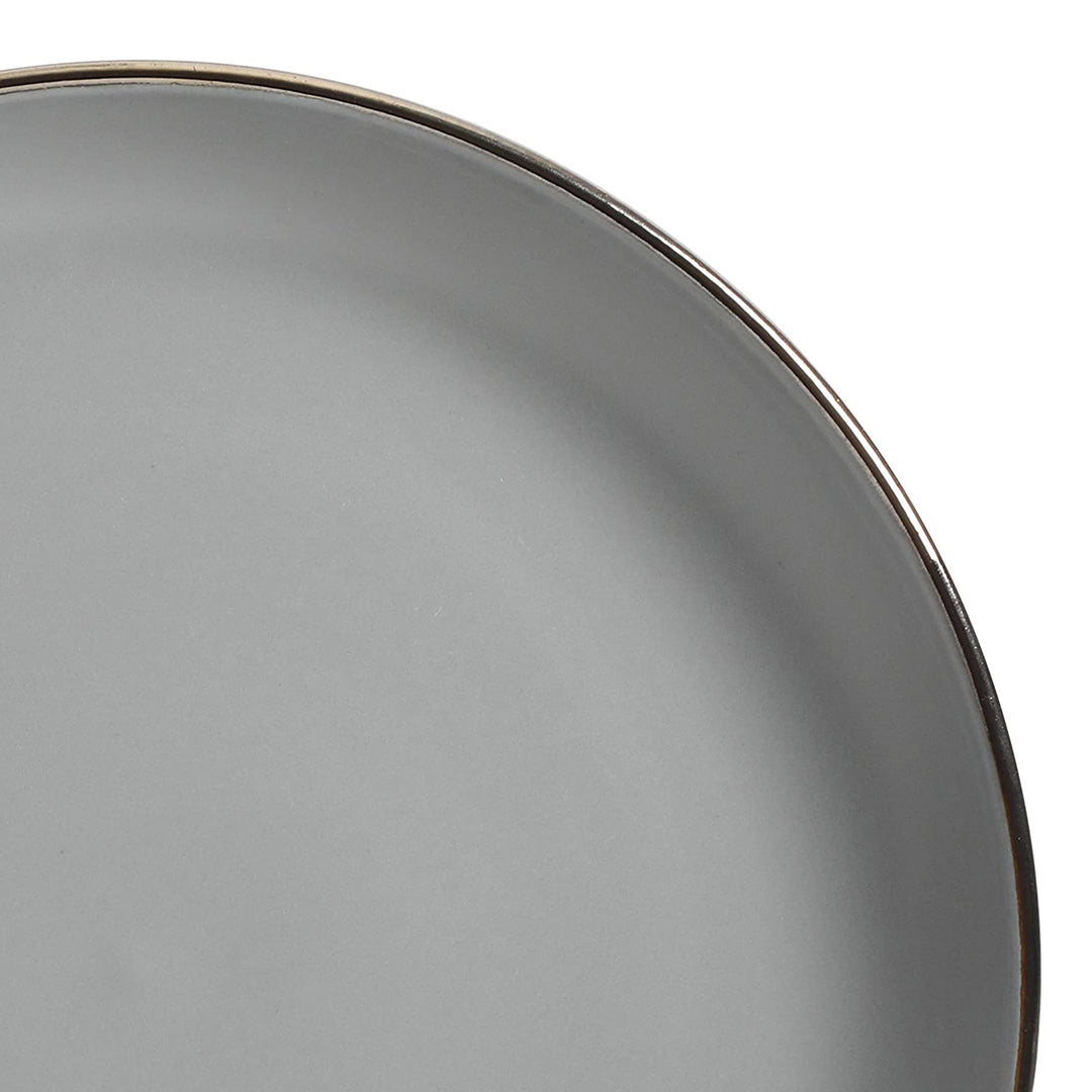 Gibson Home Rockaway Round Stoneware Dinnerware, Service for 4, Grey w/ Gold Rim - VMInnovations