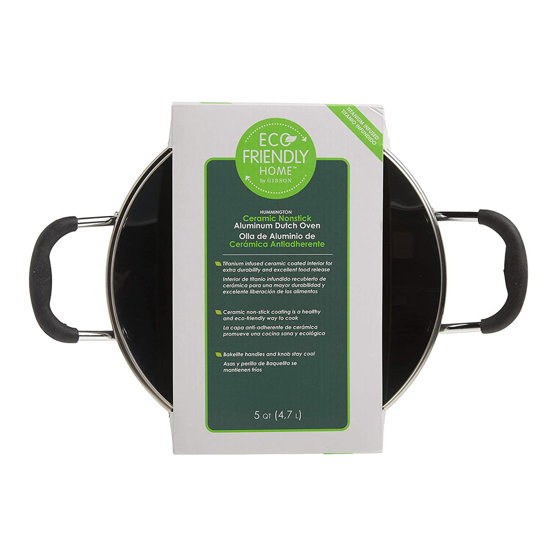 Gibson Hummington Non-Stick Ceramic 5-Quart Dutch Oven with Lid, Grey and Green - VMInnovations