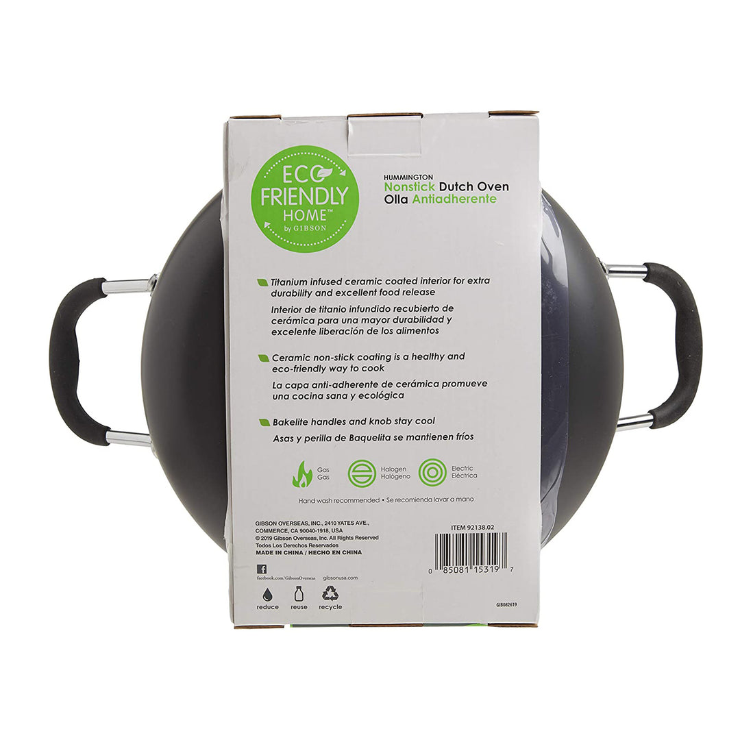 Gibson Hummington Non-Stick Ceramic 5-Quart Dutch Oven with Lid, Grey and Green - VMInnovations