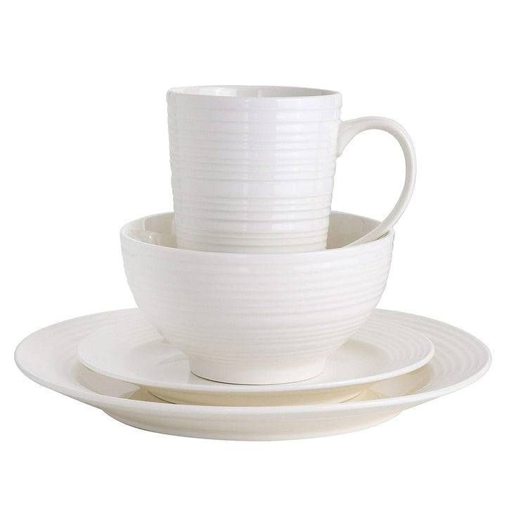 Gibson Home Amelia Court 16 Piece Dinnerware Set with White Embossed Porcelain - VMInnovations