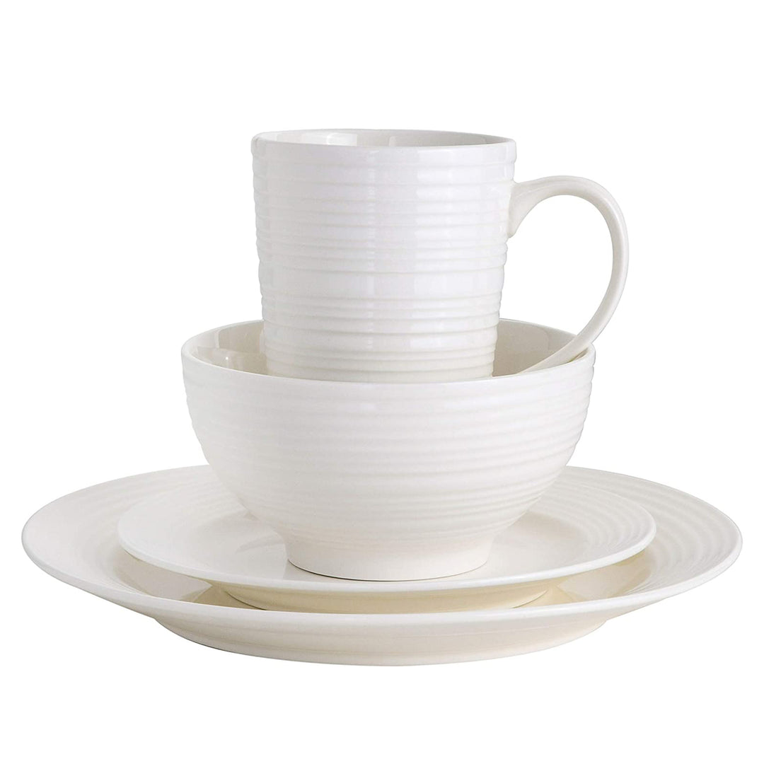 Gibson Home Amelia Court 16 Piece Dinnerware Set with White Embossed Porcelain - VMInnovations