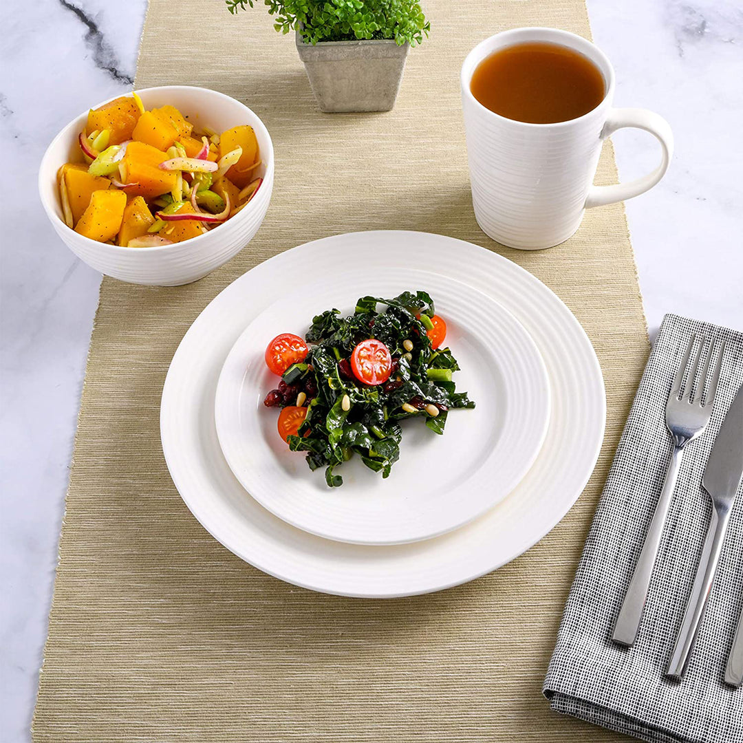 Gibson Home Amelia Court 16 Piece Dinnerware Set with White Embossed Porcelain - VMInnovations