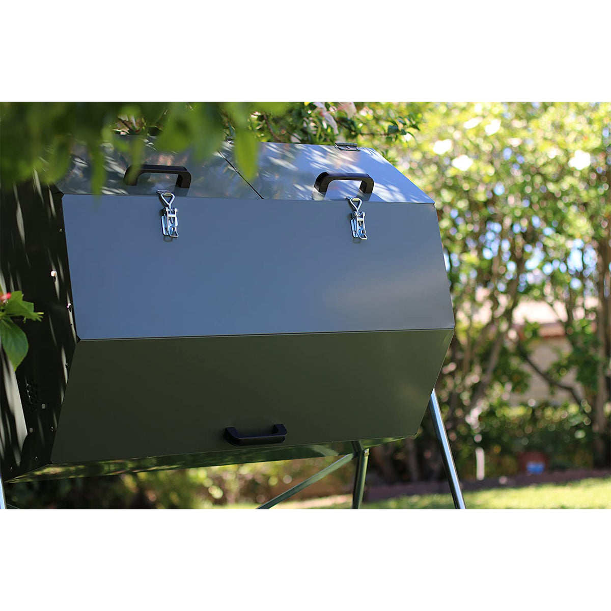 Jora Composter JK270A 70 Gallon Outdoor Dual Chamber Steel Compost Tumbler Bin