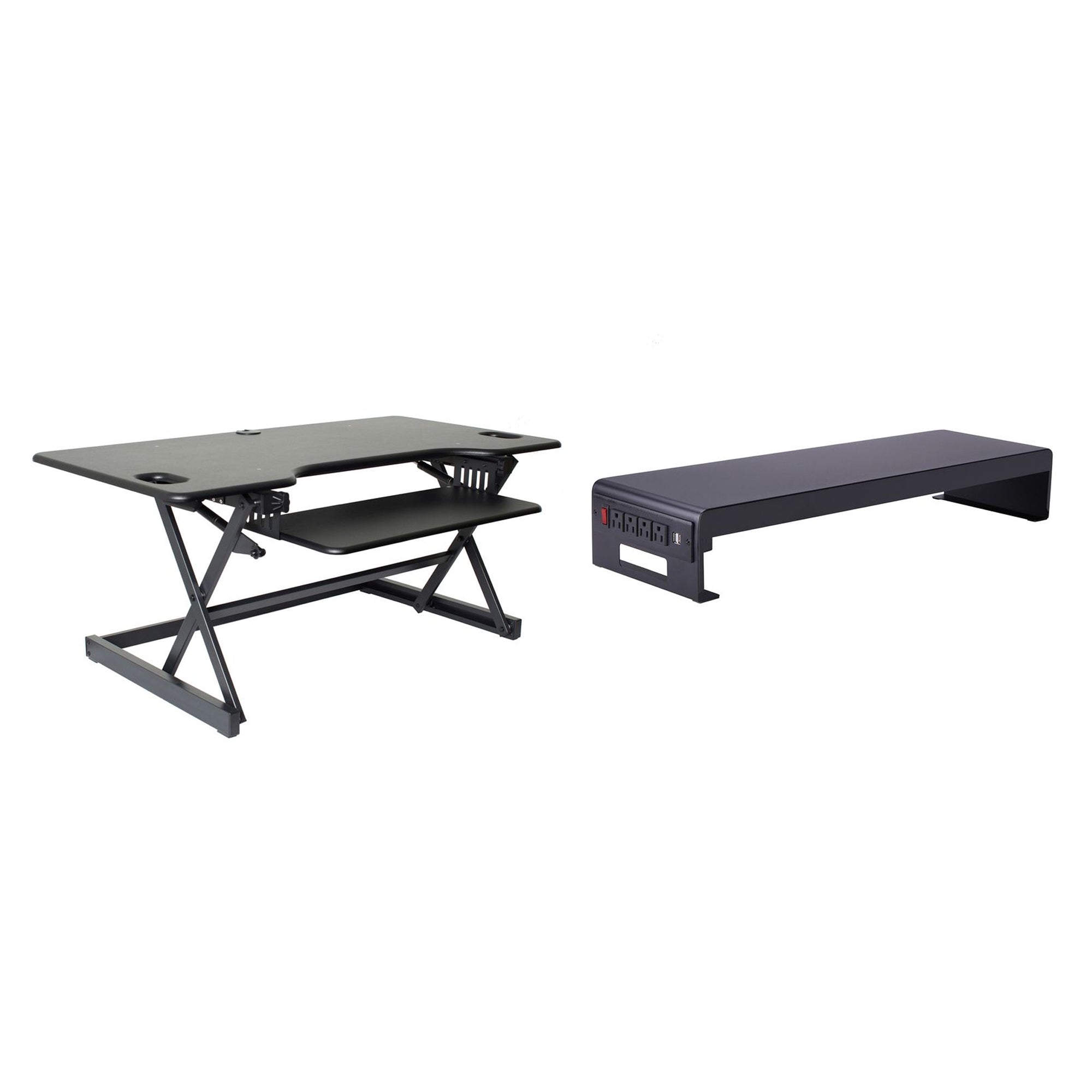 Rocelco 46 In Standing Desk Converter & 30 In Dual Monitor Stand w/ USB Charging - VMInnovations