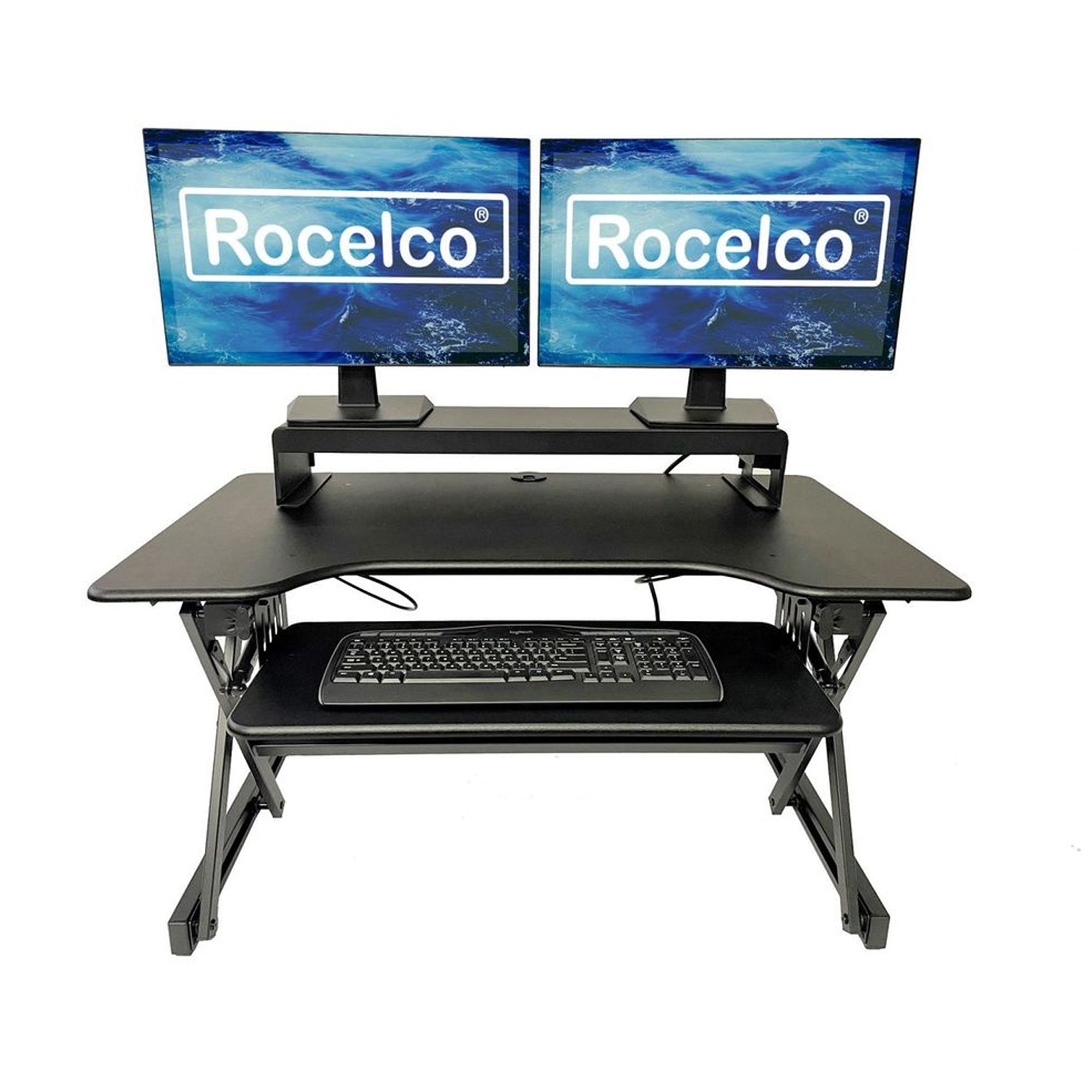 Rocelco 40 In Standing Desk Converter & 30 In Dual Monitor Stand w/ USB Charging - VMInnovations