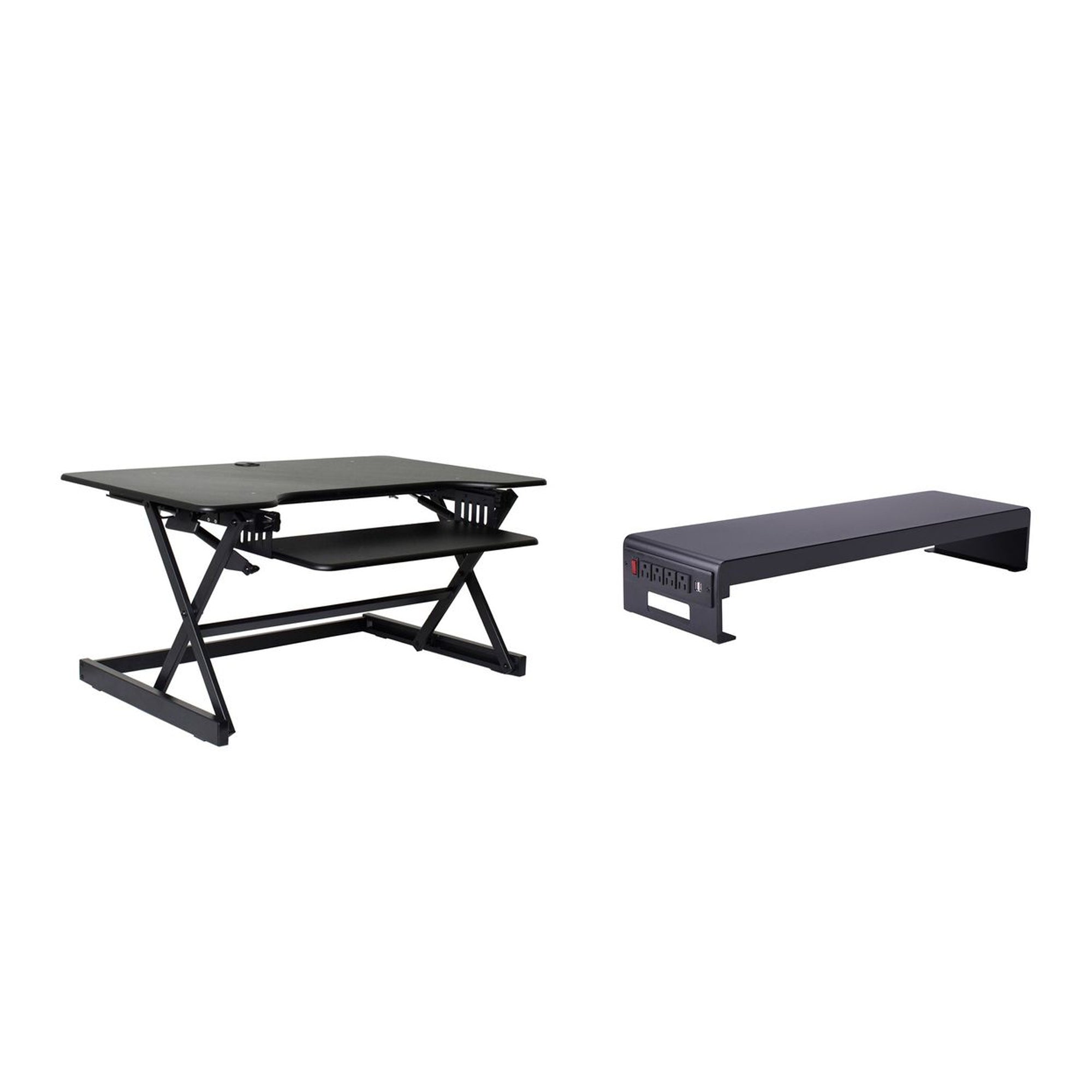 Rocelco 40 In Standing Desk Converter & 30 In Dual Monitor Stand w/ USB Charging - VMInnovations