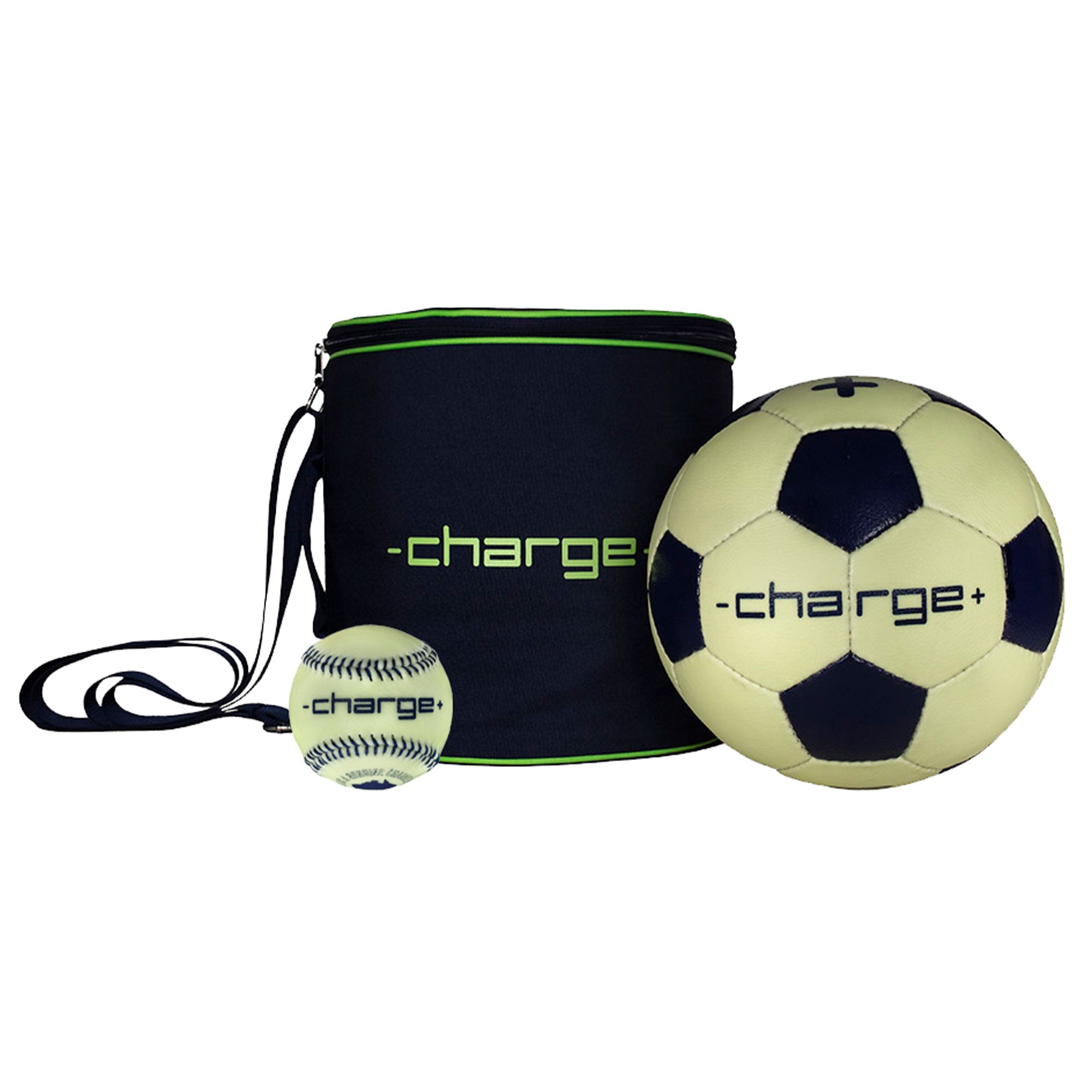 Chargeball Glow in the Dark Soccer Ball PRO Kit w/Bag & Regulation Size Baseball - VMInnovations