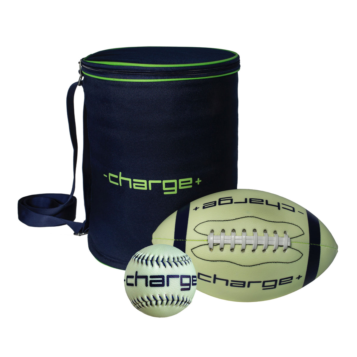 Chargeball Glow in the Dark Football PRO Kit and Premium Hand Stitched Softball
