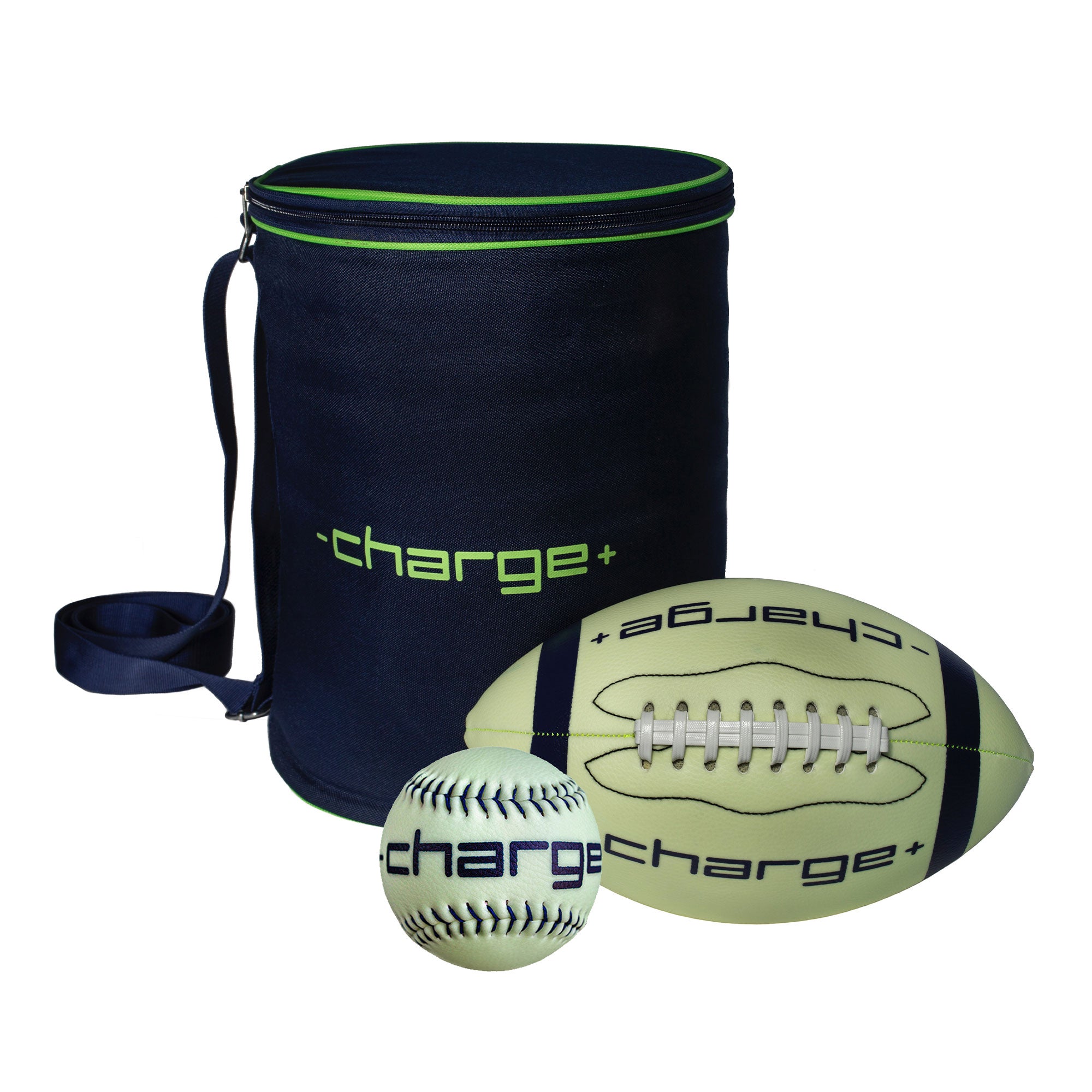 Chargeball Glow in the Dark Football PRO Kit and Premium Hand Stitched Softball - VMInnovations