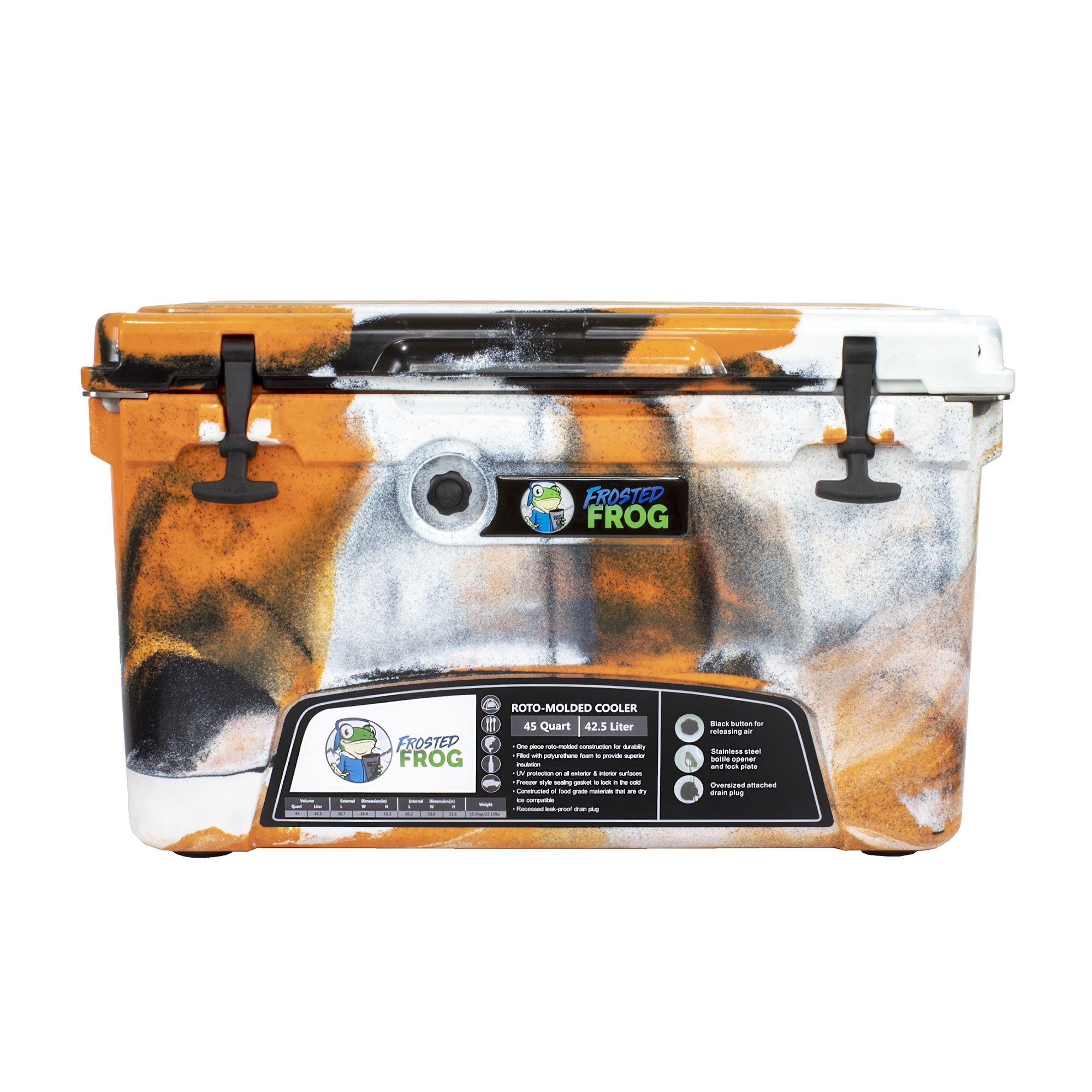 Frosted Frog 45 Quart Roto-Molded Commercial Grade Insulated Cooler, Orange Camo - VMInnovations