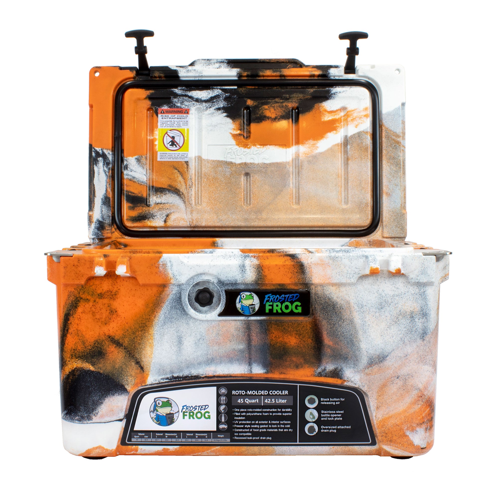 Frosted Frog 45 Quart Roto-Molded Commercial Grade Insulated Cooler, Orange Camo - VMInnovations