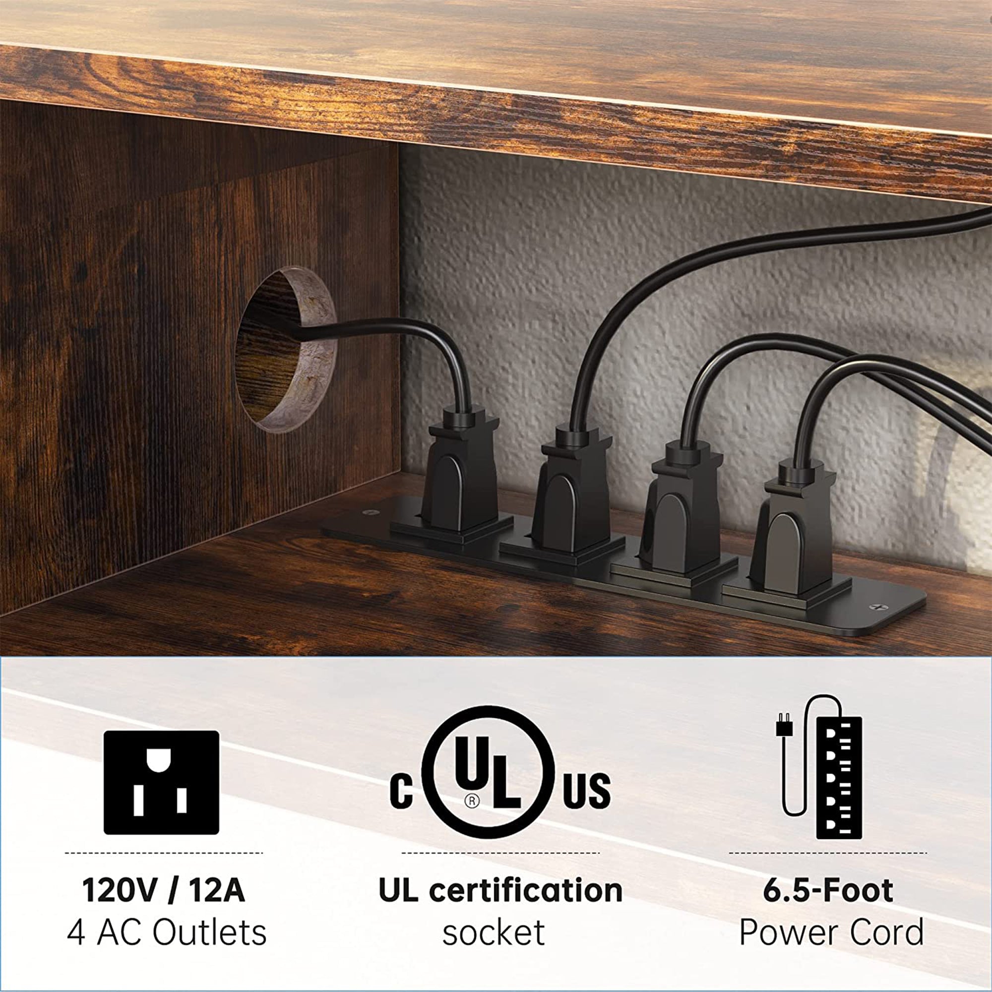 Fabato 70 In Wall Mounted Floating Media Console w/ Built In Power Strip, Rustic