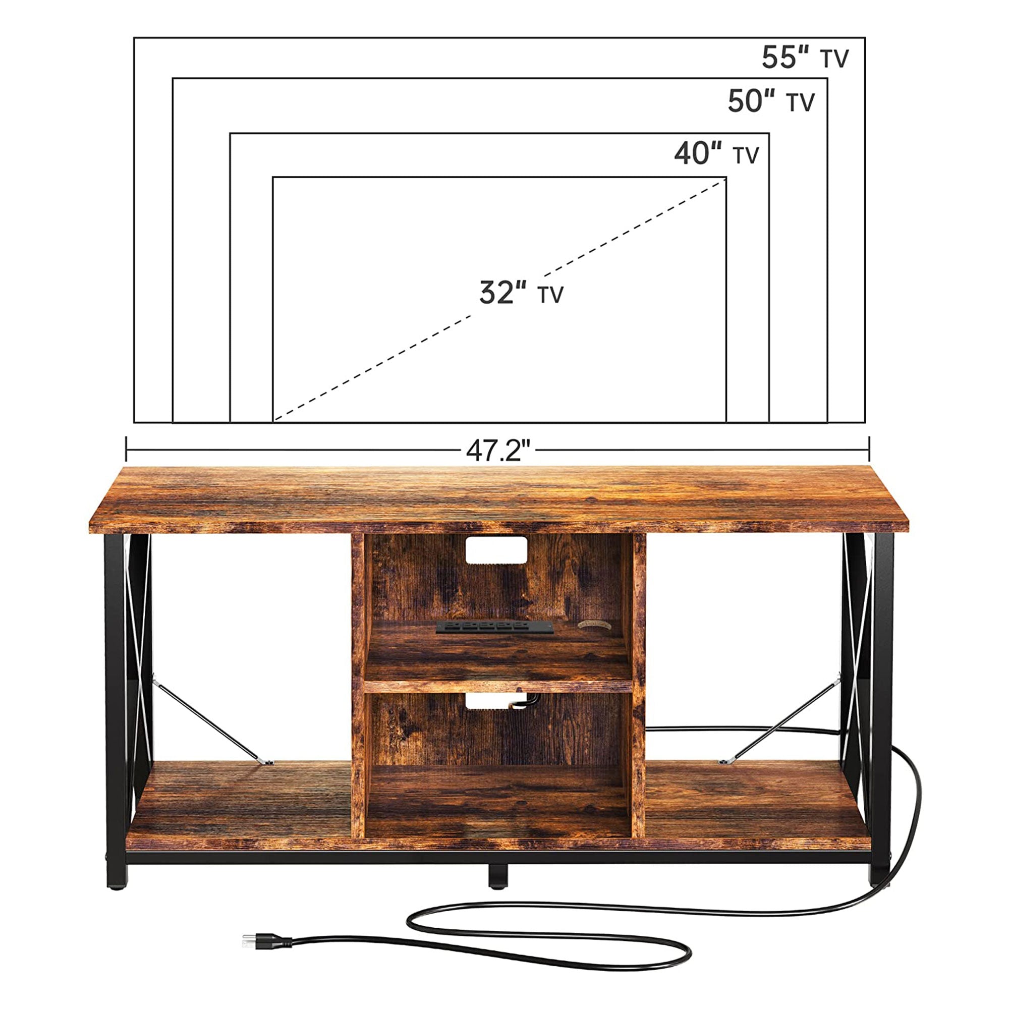 Fabato Wood 55 Inch TV Stand & Entertainment Center w/ 4 Socket Plug-In Station - VMInnovations