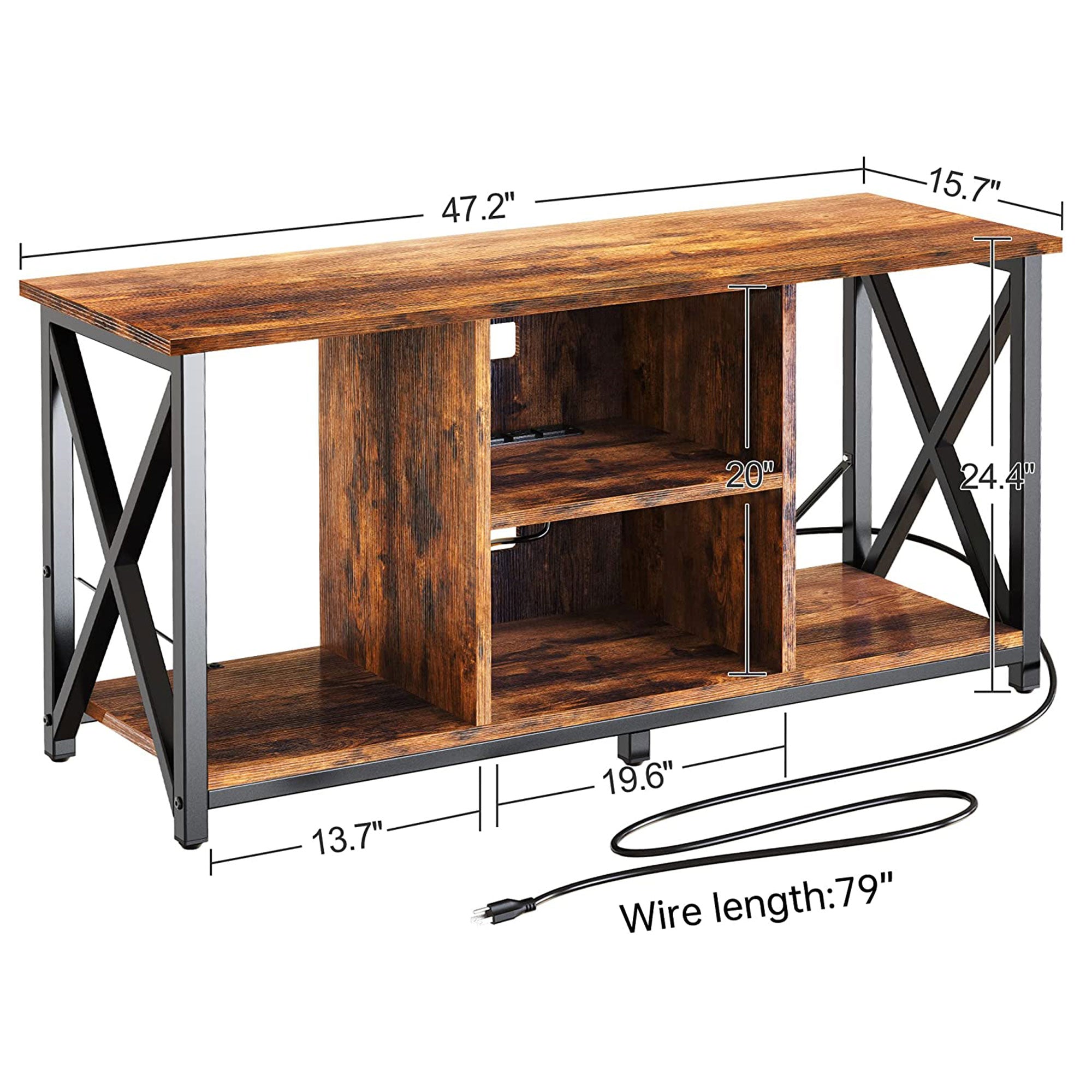 Fabato Wood 55 Inch TV Stand & Entertainment Center w/ 4 Socket Plug-In Station - VMInnovations