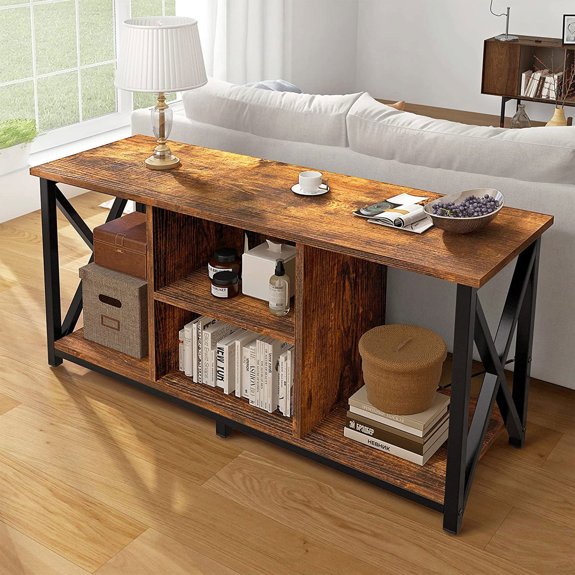 Fabato Wood 55 Inch TV Stand & Entertainment Center w/ 4 Socket Plug-In Station - VMInnovations