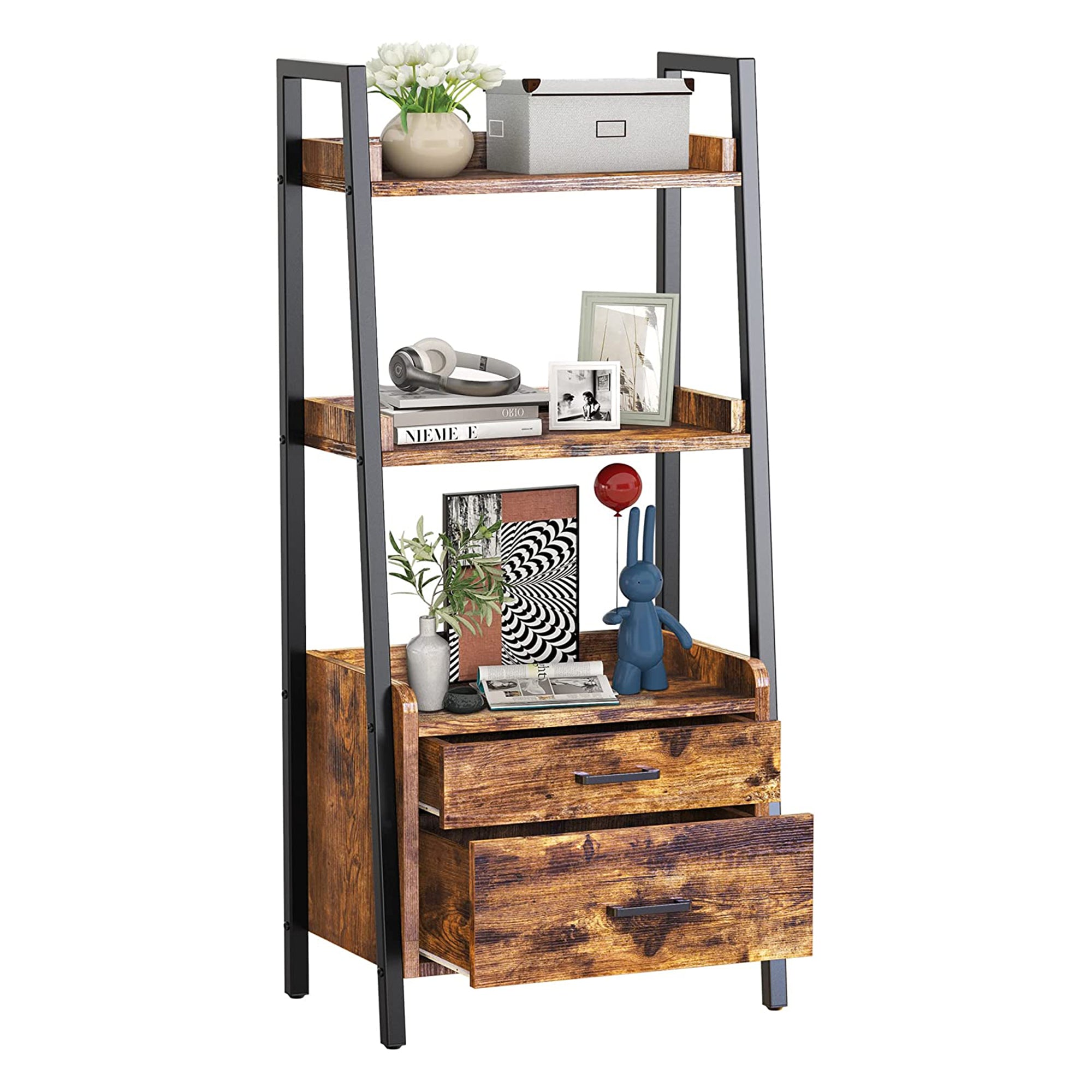 Fabato 3 Tier Display Bookcase with Ladder Shelves and Metal Frame (Open Box) - VMInnovations