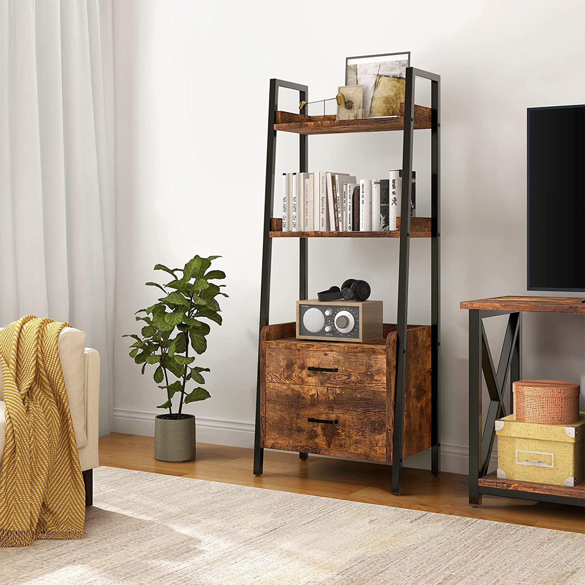Fabato 3 Tier Display Bookcase with Ladder Shelves and Metal Frame (Open Box) - VMInnovations