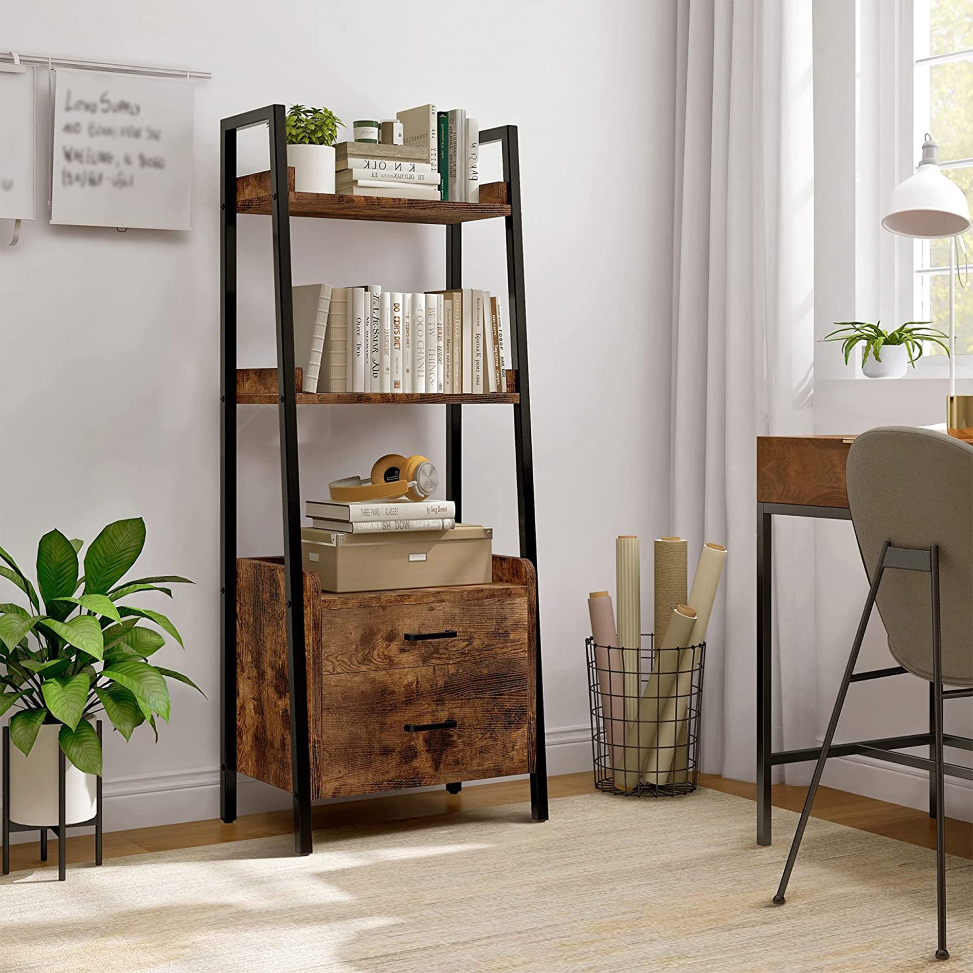 Fabato 3 Tier Display Bookcase with Ladder Shelves and Metal Frame (Open Box) - VMInnovations