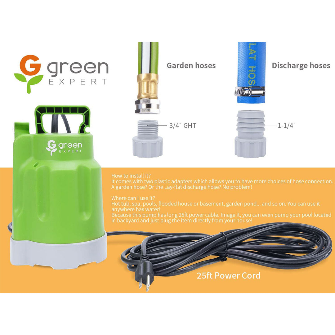 G green EXPERT 0.25 HP Submersible Utility Pump for Household Water Removal - VMInnovations