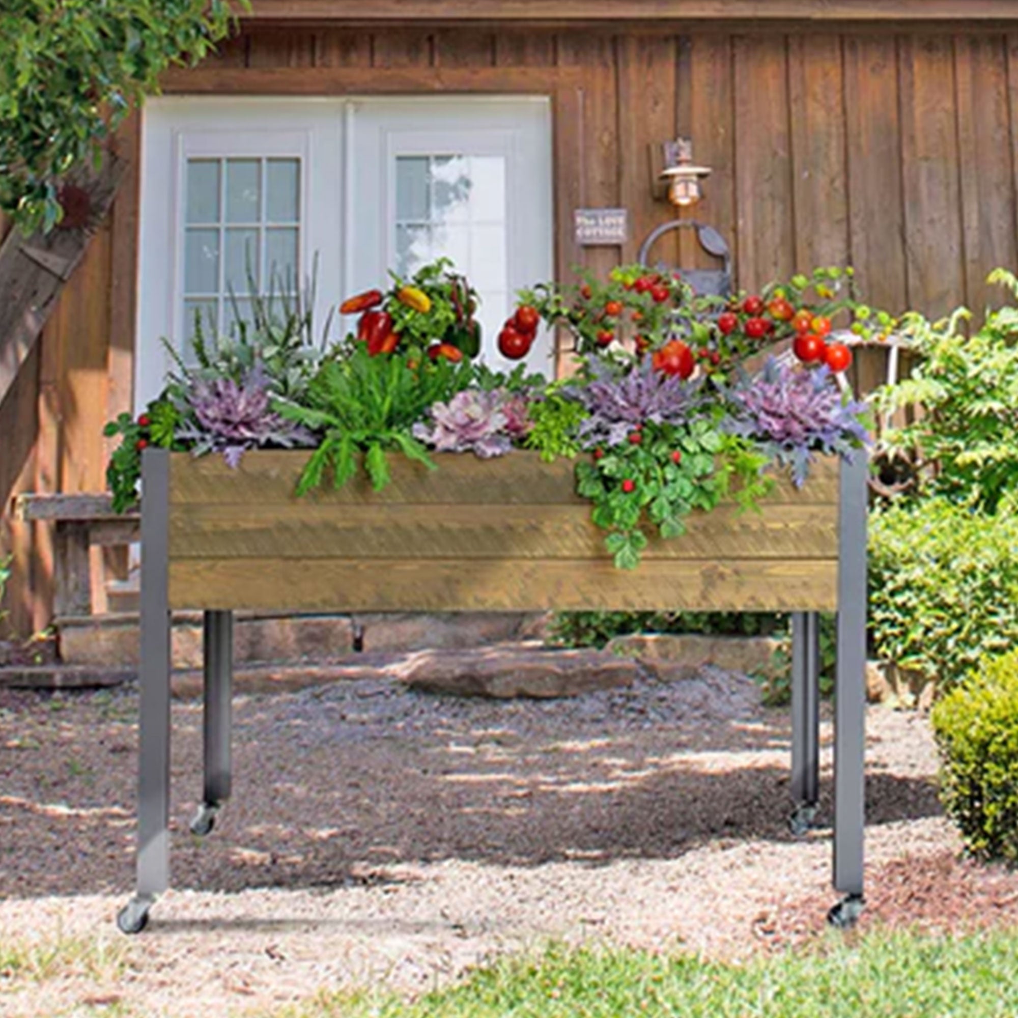 CedarCraft Self-Watering 4 Wheel Elevated Backyard Planter with Greenhouse Cover
