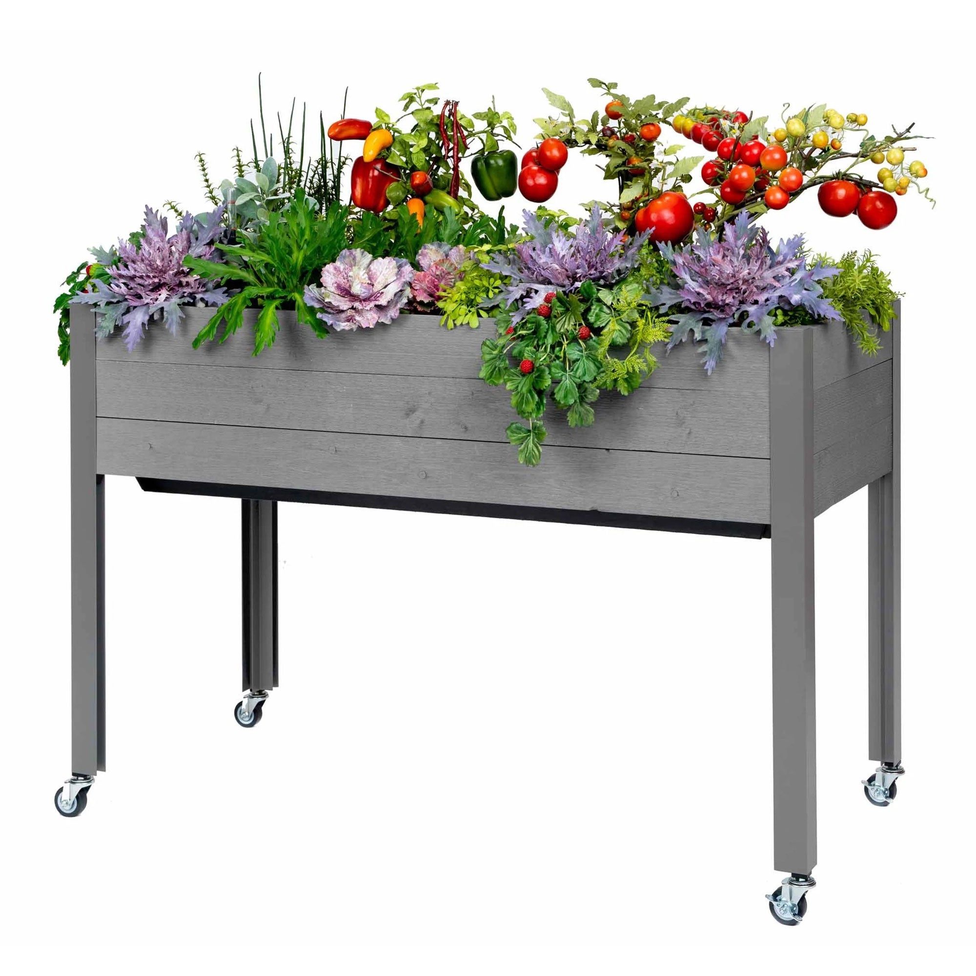 CedarCraft Self-Watering Elevated Planter w/ 4 Wheels, 21" x 47"W x 32"H, Gray