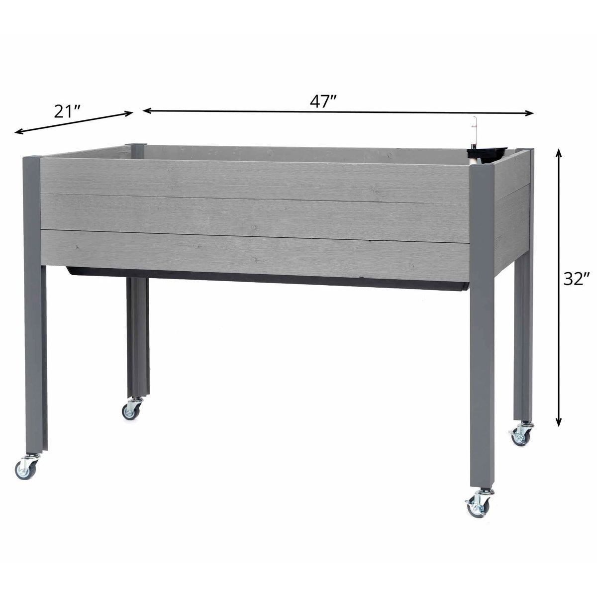 CedarCraft Self-Watering Elevated Planter w/ 4 Wheels, 21" x 47"W x 32"H, Gray
