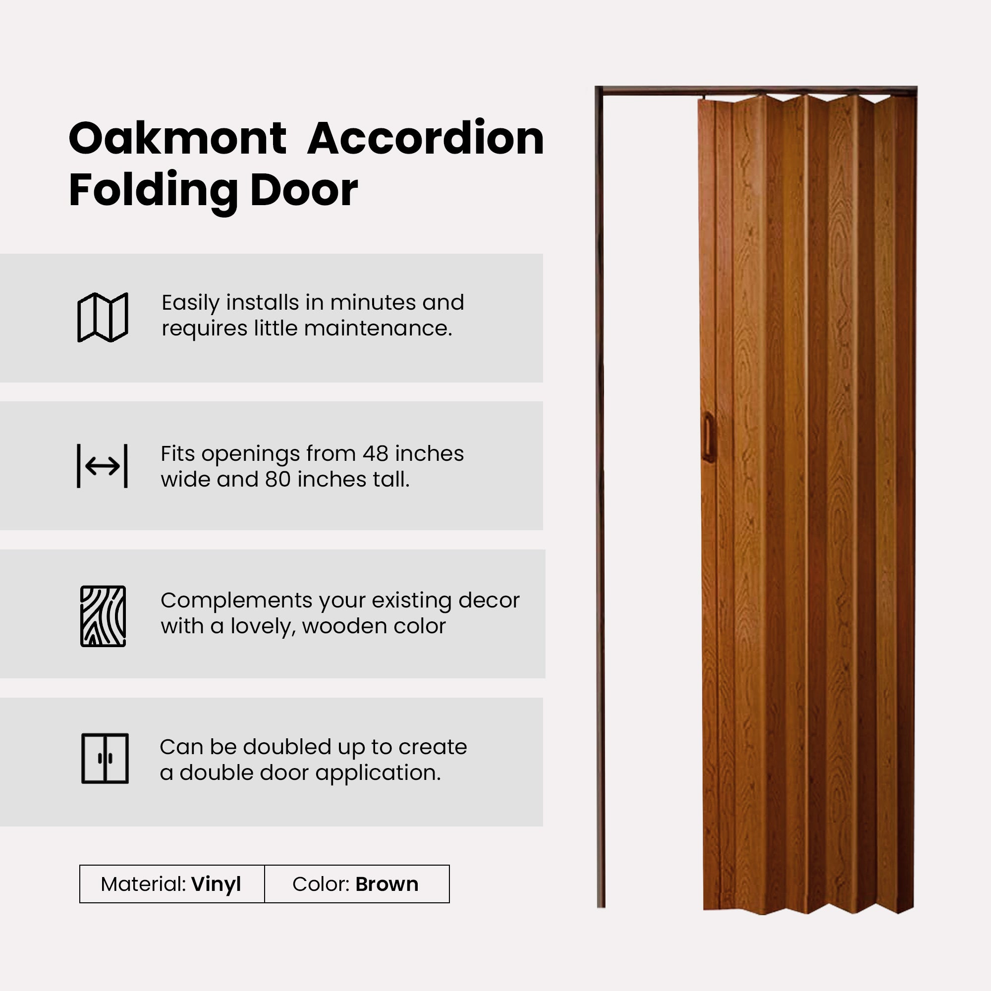 LTL Home Products Oakmont Accordion Folding Door, 48 x 80 Inches, Pecan(Damaged)