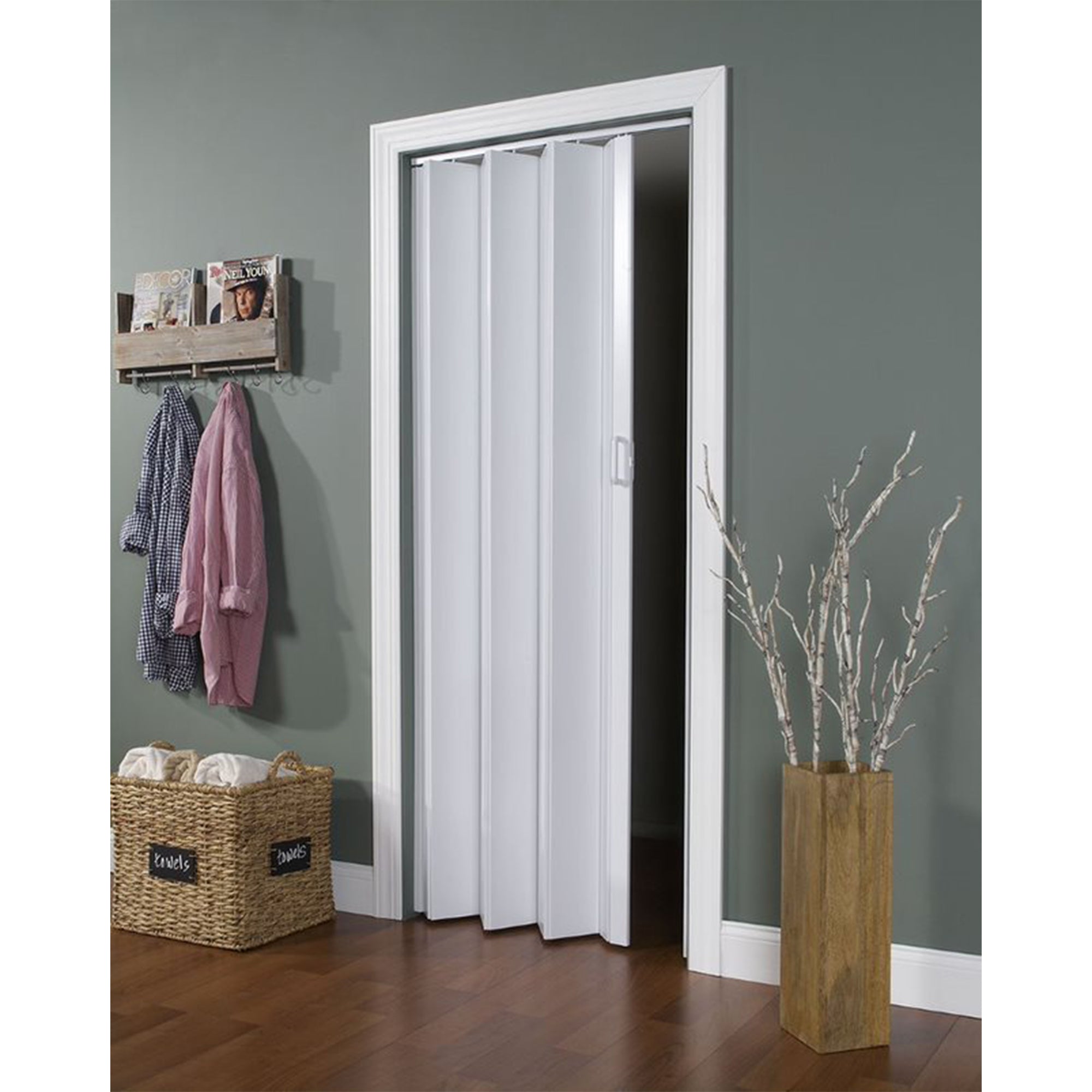 LTL Home Products Oakmont Wooden Style Vinyl Accordion Door, White (Open Box) - VMInnovations