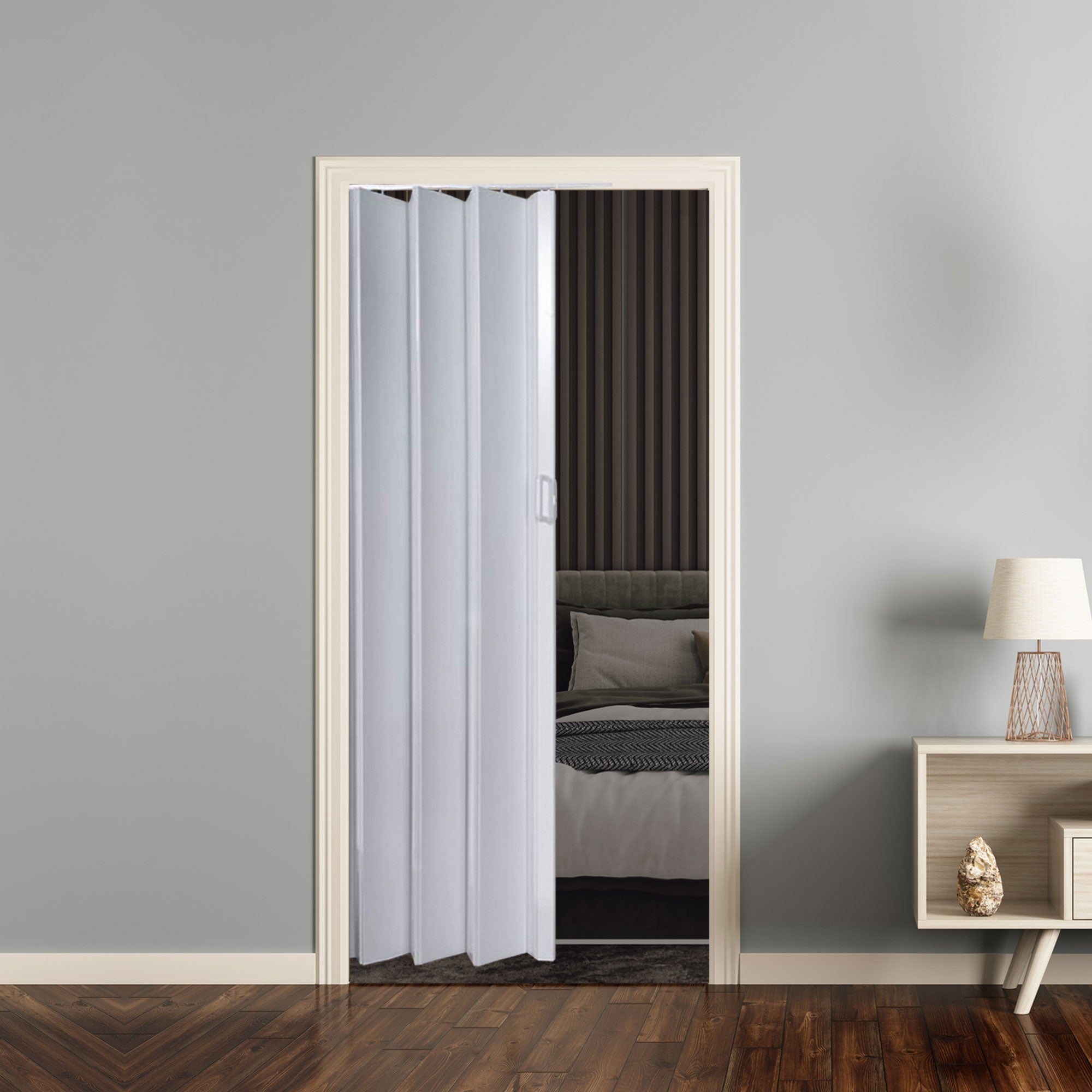 LTL Home Products OAKMT4880HEC Oakmont Wooden Style Vinyl Accordion Door, White - VMInnovations