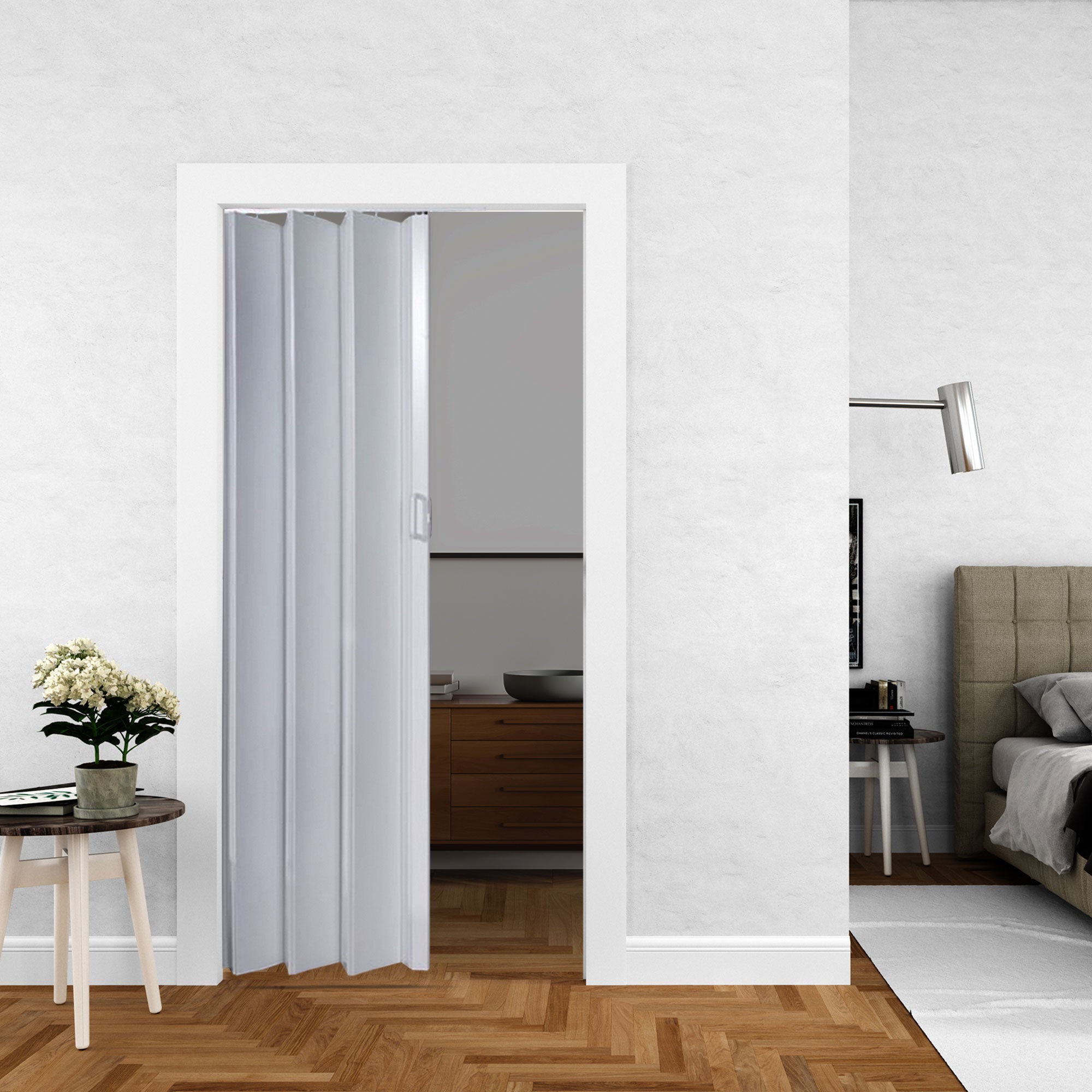 LTL Home Products Oakmont Wooden Style Vinyl Accordion Door, White (Open Box)