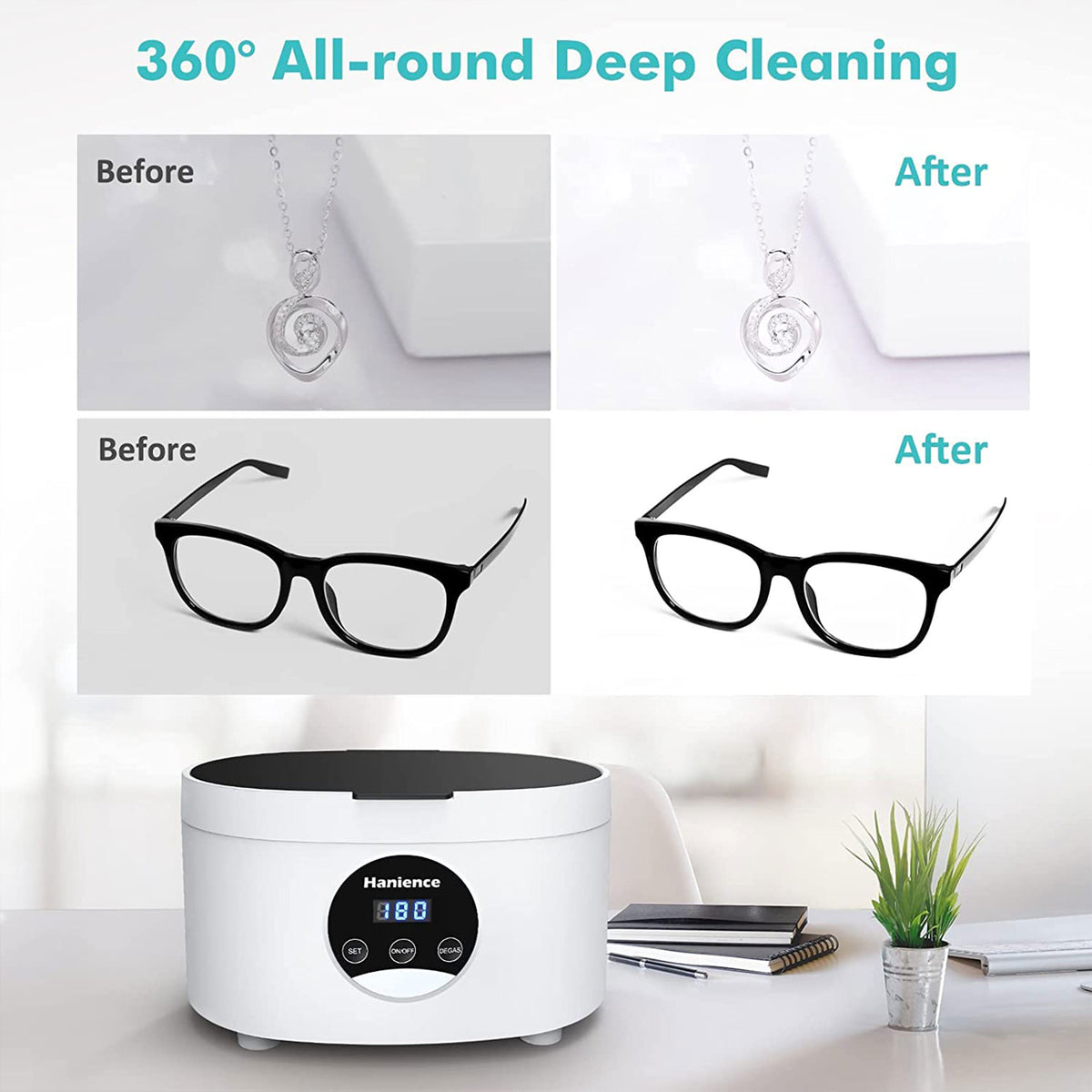 Hanience Ultrasonic 600 MI Portable Professional Jewelry Cleaner with 5 Timers