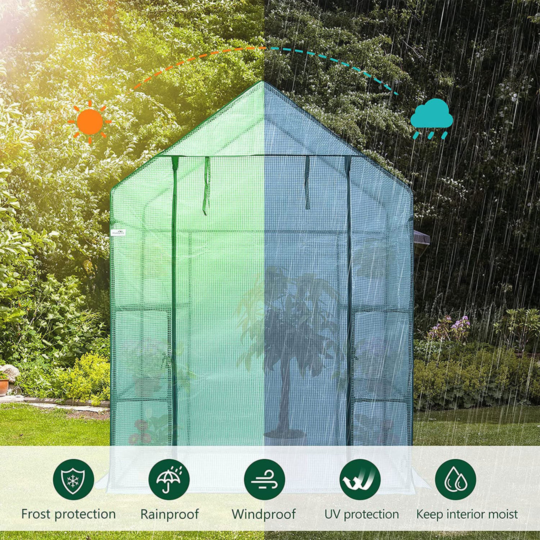 Hanience Walk-in Outdoor/Indoor Covered Plant Greenhouse with 4 Wired Shelves - VMInnovations