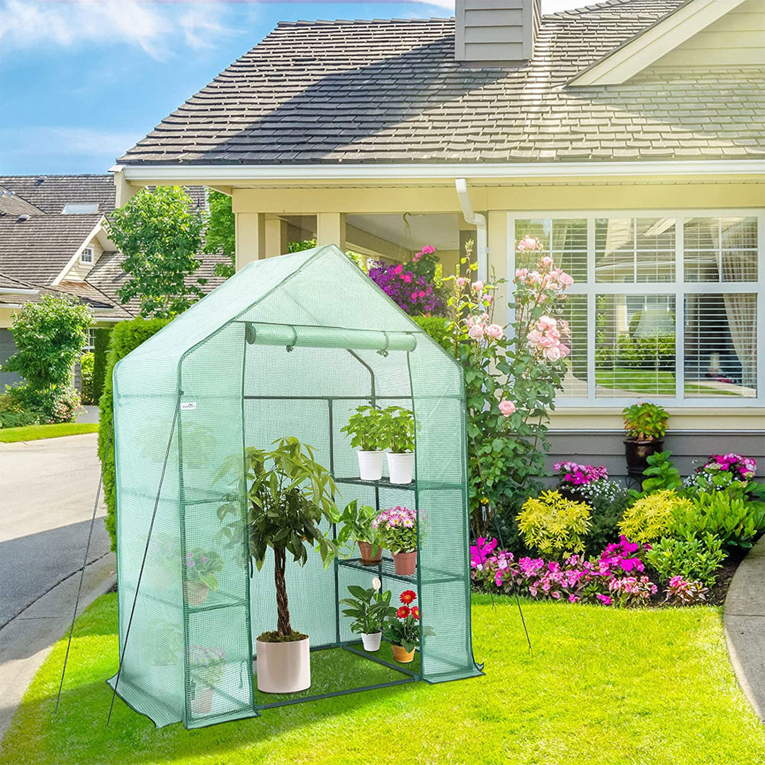 Hanience Walk-in Outdoor/Indoor Covered Plant Greenhouse with 4 Wired Shelves - VMInnovations
