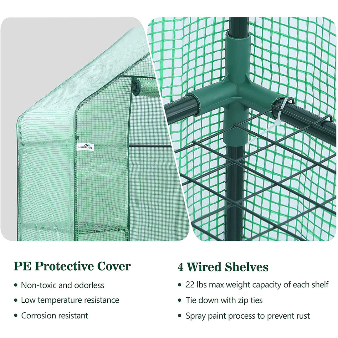 Hanience Walk-in Outdoor/Indoor Covered Plant Greenhouse with 4 Wired Shelves - VMInnovations