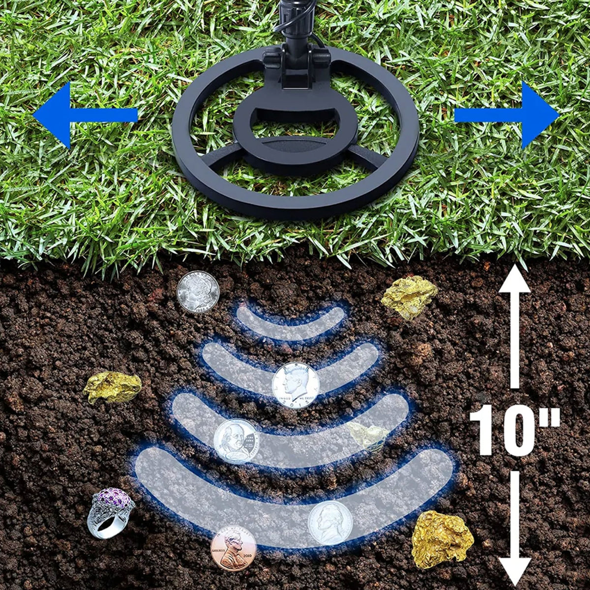Metal Detector with 3 Operating Modes, Waterproof Coil, & LCD Display (Open Box)