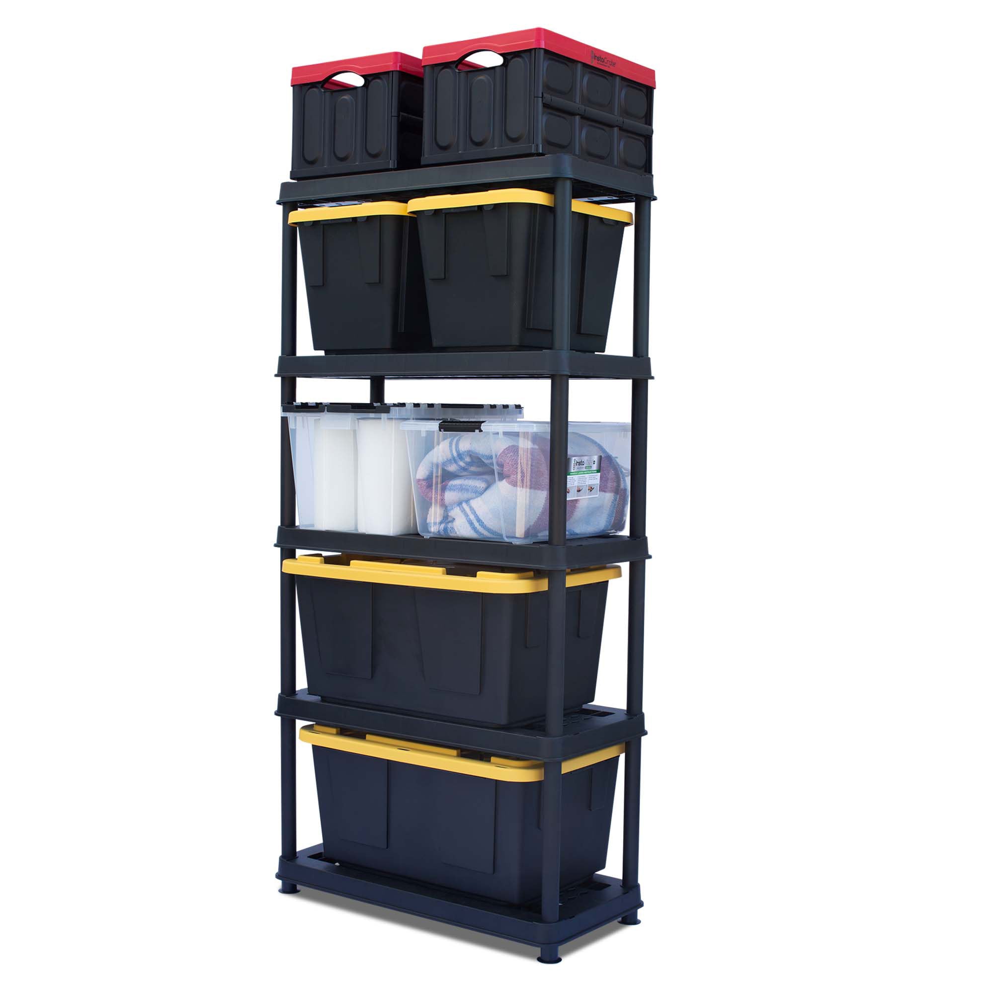 Greenmade Plastic 5 Tier Utility Rack and Shelving for Garages or Sheds, Black