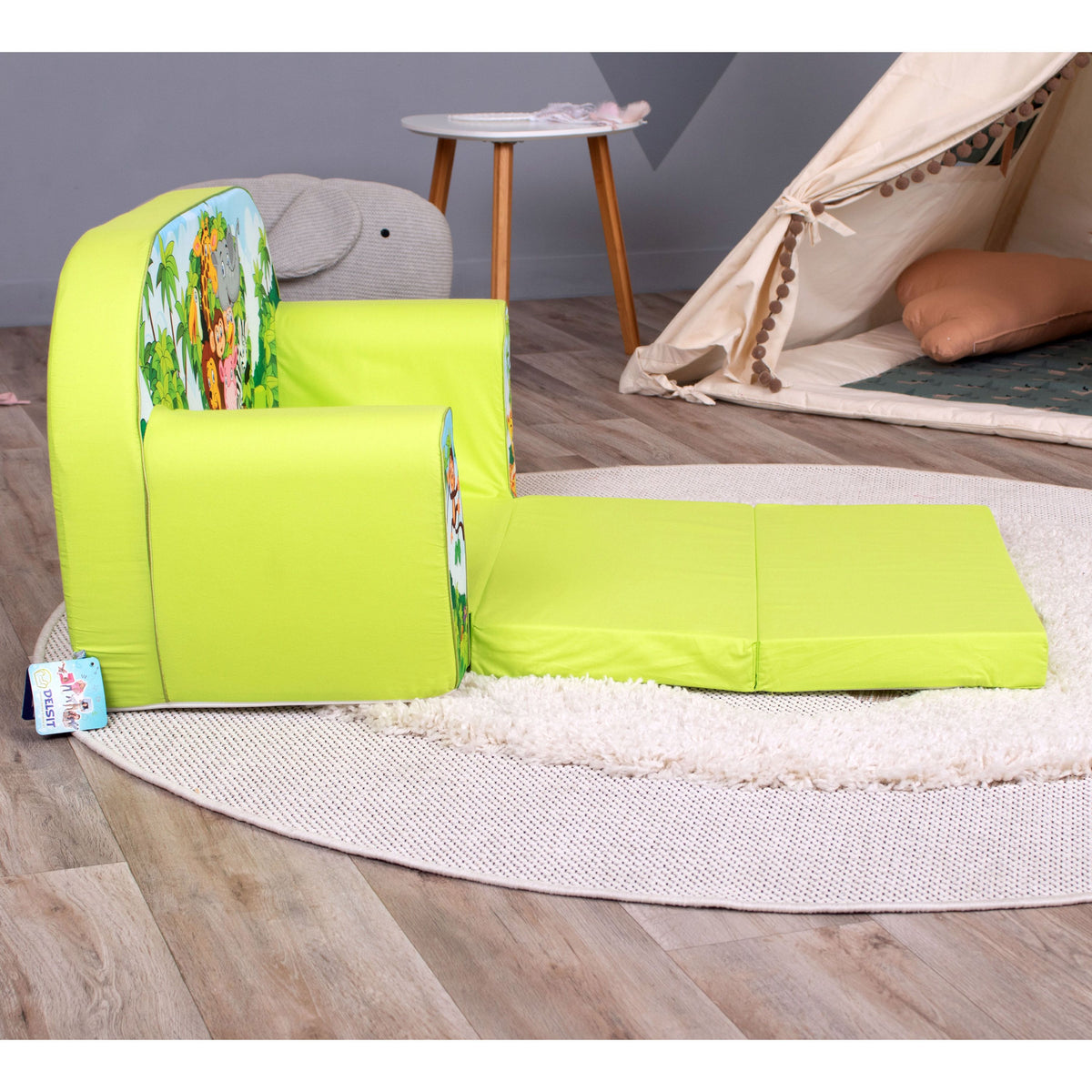 Delsit Toddler Couch 2 in 1 Flip Open Kid Sized Foam Sofa Lounger, Zoo Pals - VMInnovations
