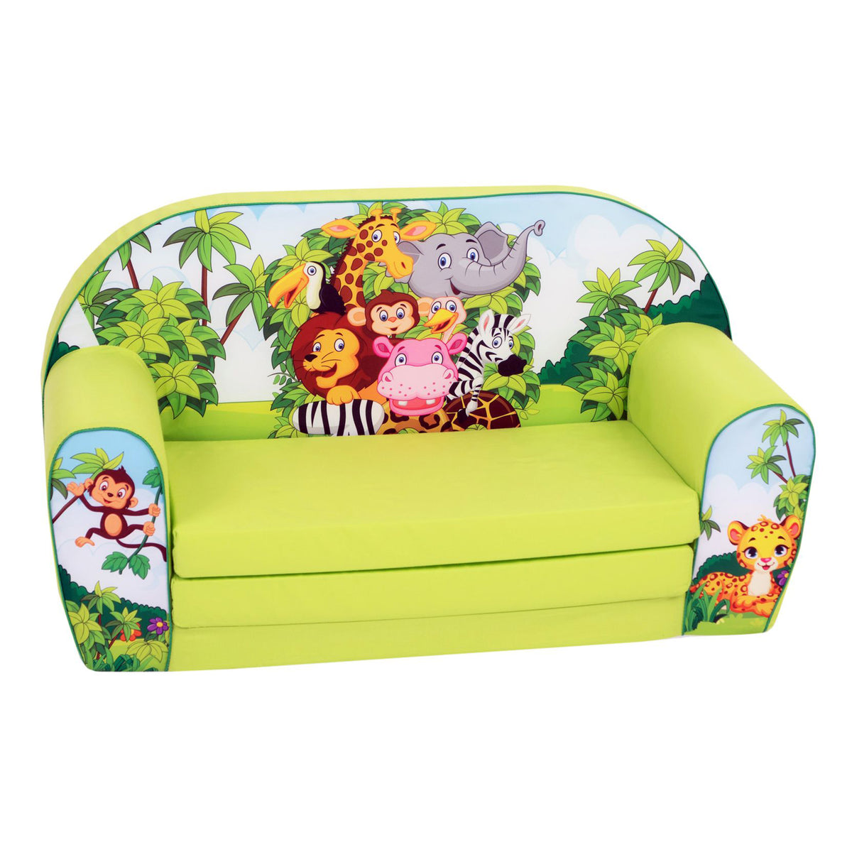 Delsit Toddler Couch 2 in 1 Flip Open Kid Sized Foam Sofa Lounger, Zoo Pals - VMInnovations