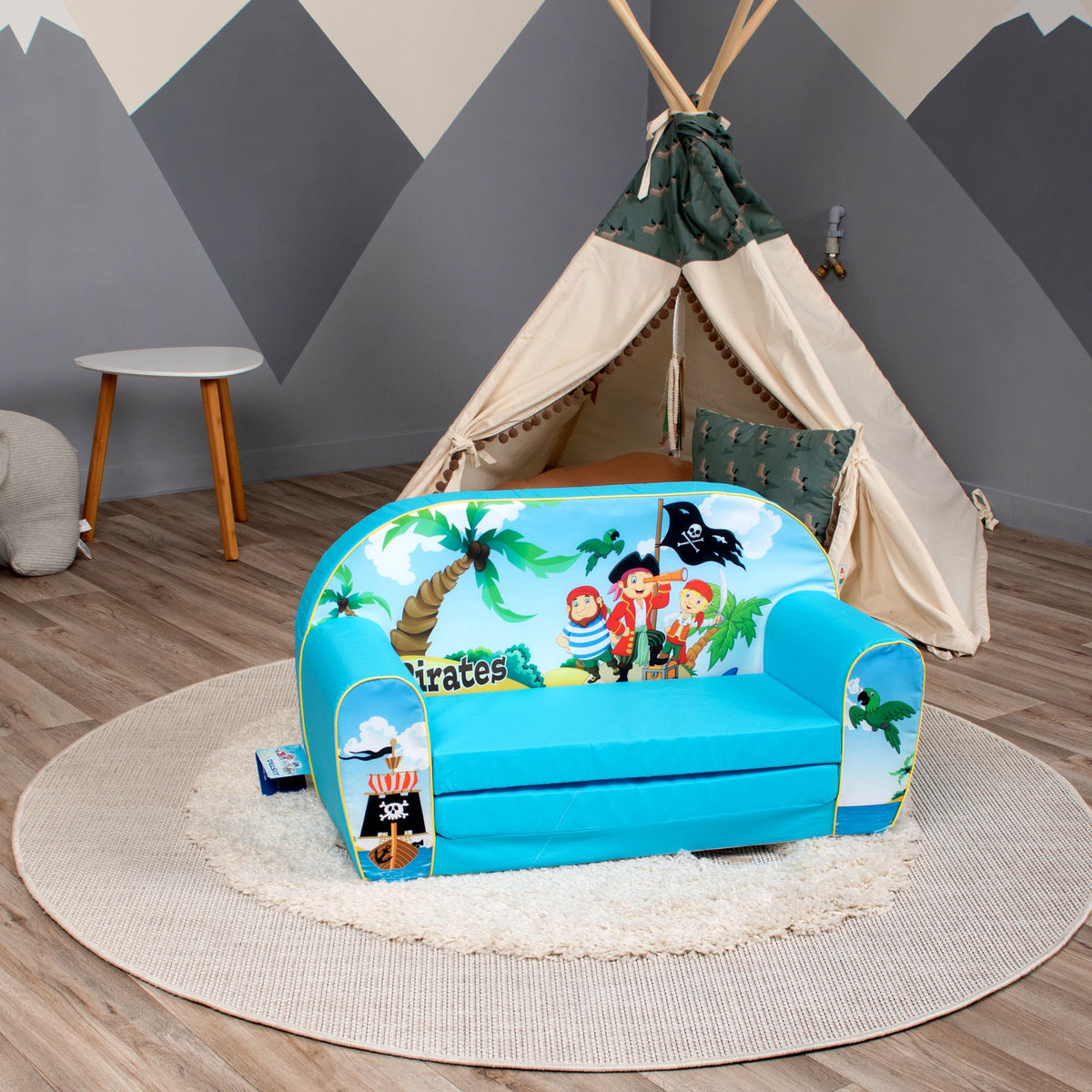 Delsit Toddler Couch 2 in 1 Flip Open Kid Sized Foam Sofa Lounger, Pirate Island