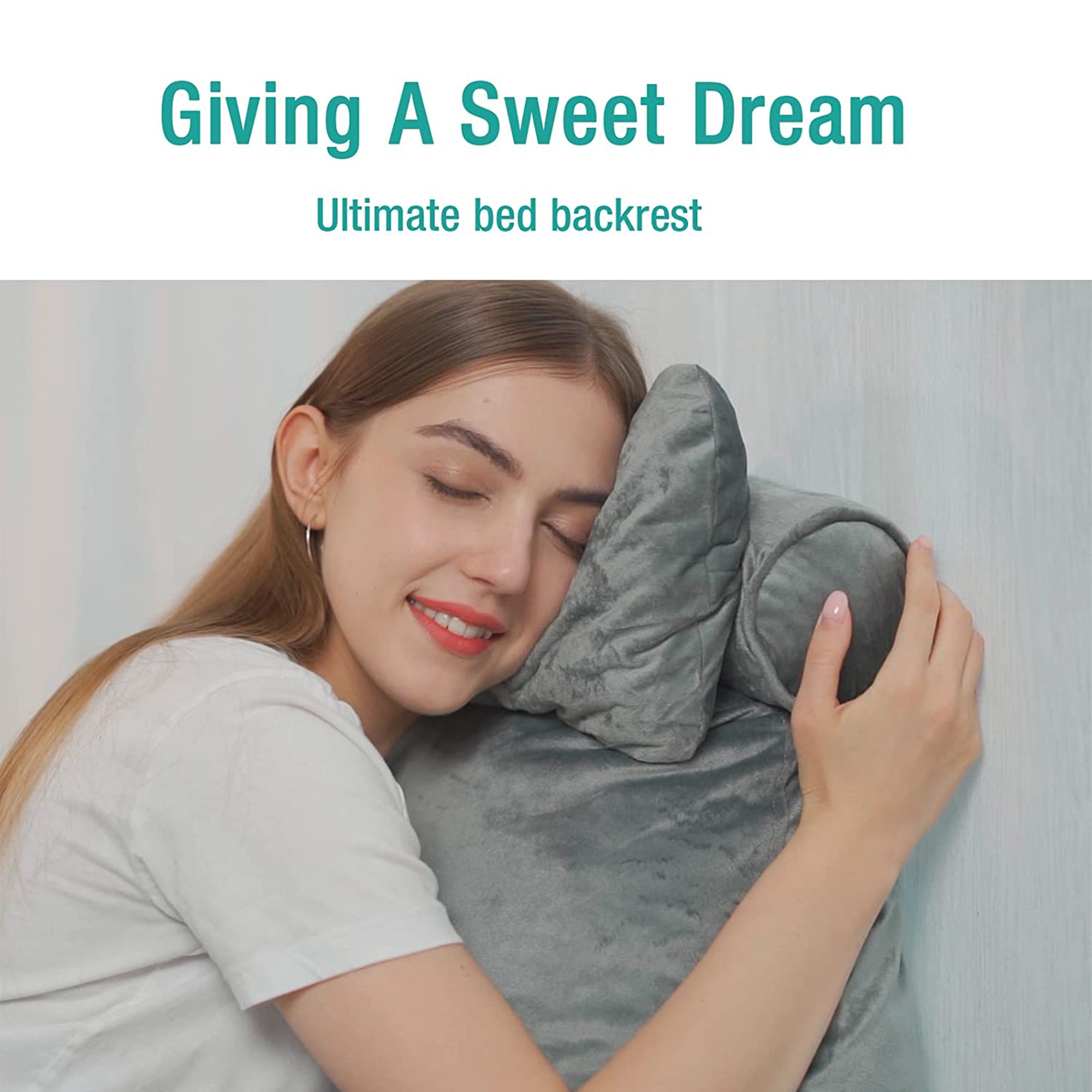 Vekkia Large Reading and Bed Rest Pillow with Back and Arm Support, Bright Gray (Refurbished)