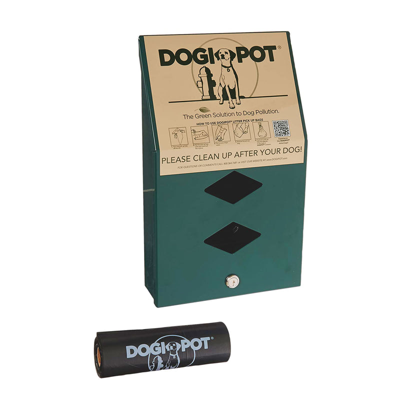 Dogipot Aluminum Junior Bag Dispenser, 400 Bag Capacity, w/ Case of 10 Bag Rolls